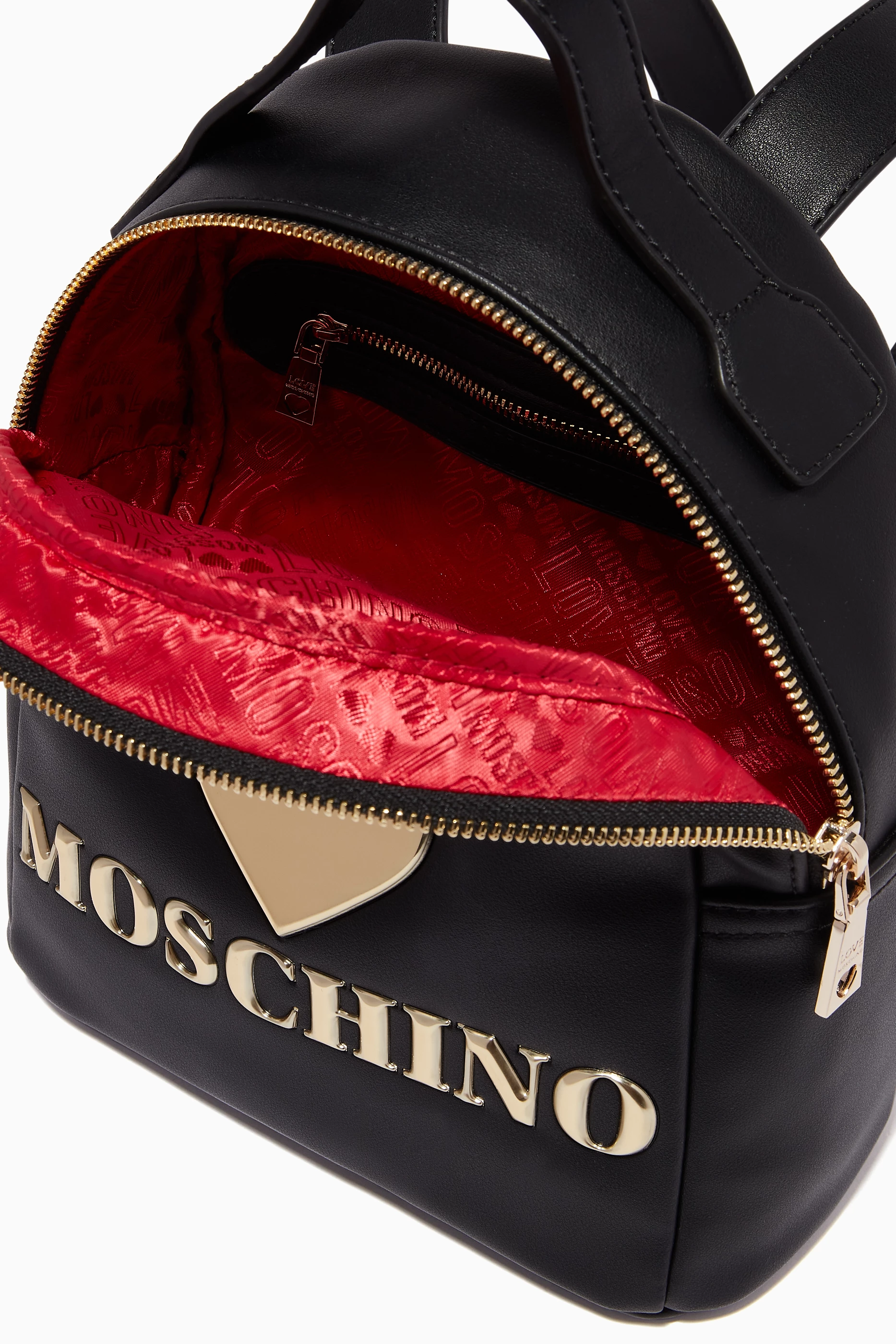 Buy Love Moschino Black Padded Heart Logo Backpack in PU Leather 