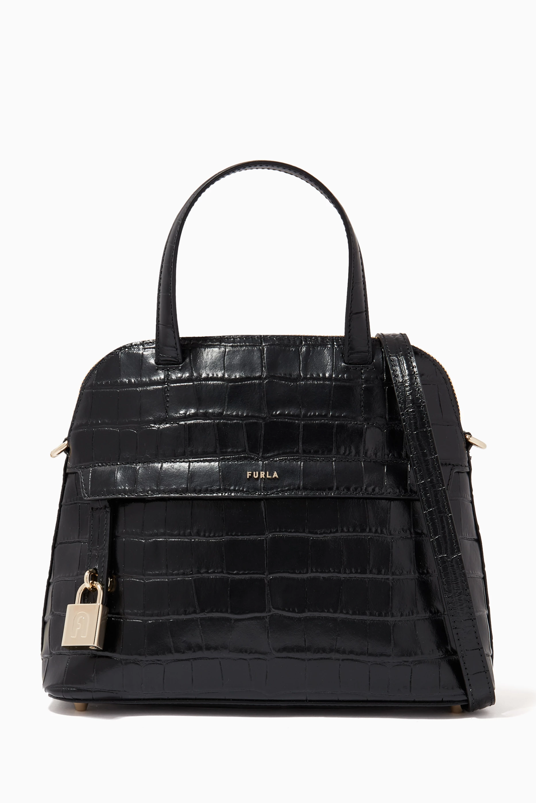 Buy Furla Black Furla Piper Small Dome Tote Bag in Croc Embossed Leather For Women Online Ounass Saudi