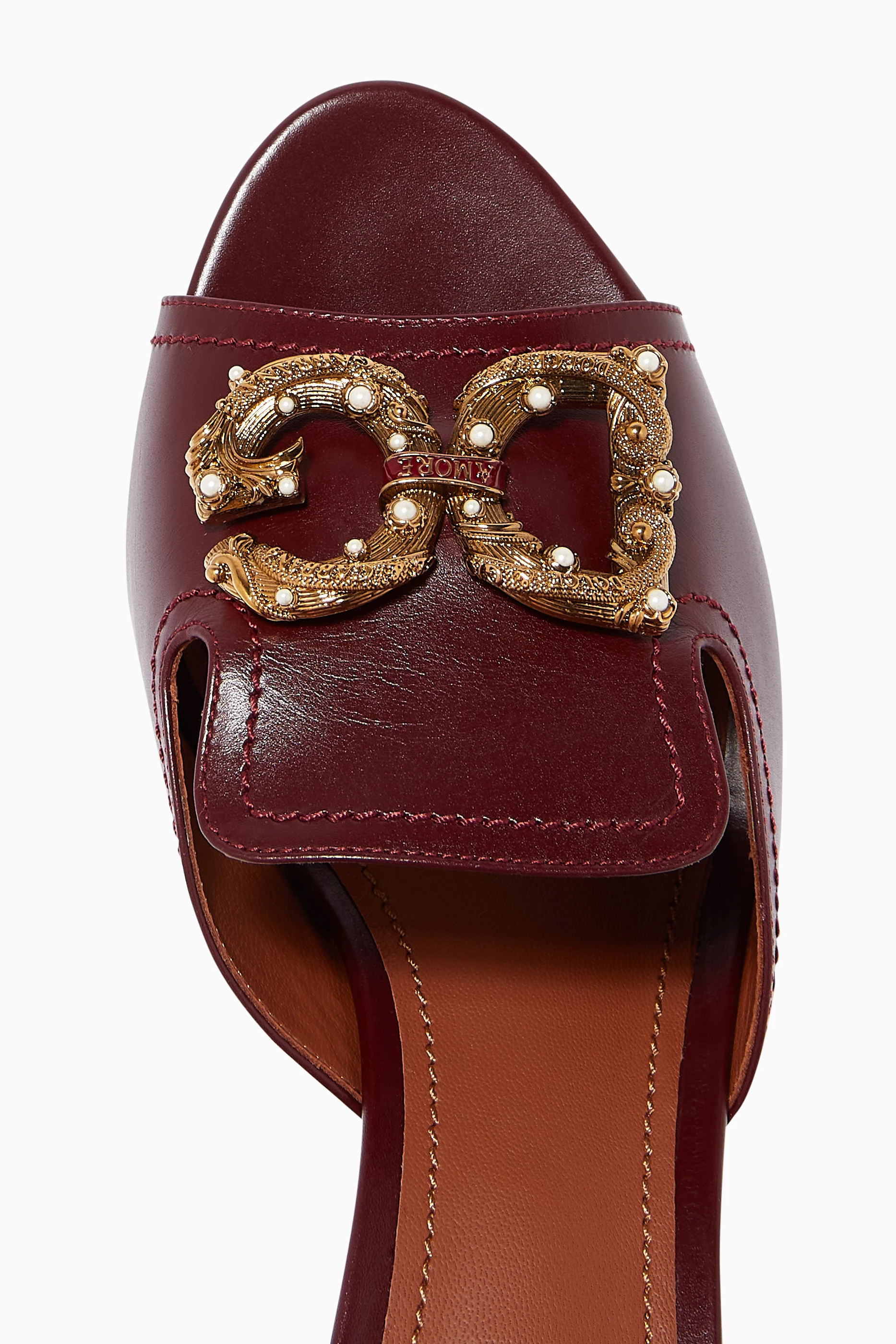 Buy Dolce & Gabbana Red DG Amore Bianca Sandals in Leather