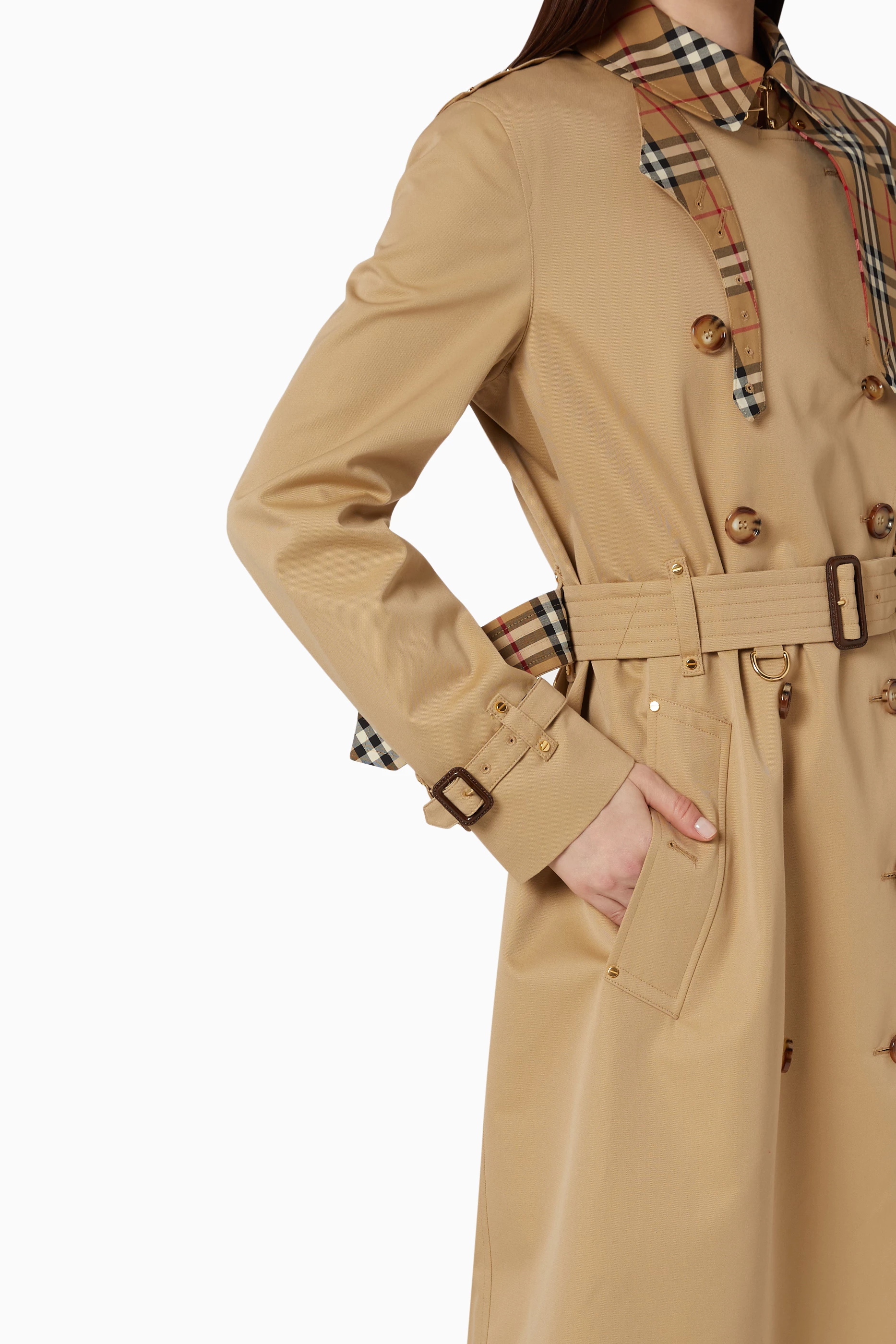 Vintage check cotton trench coat cheap