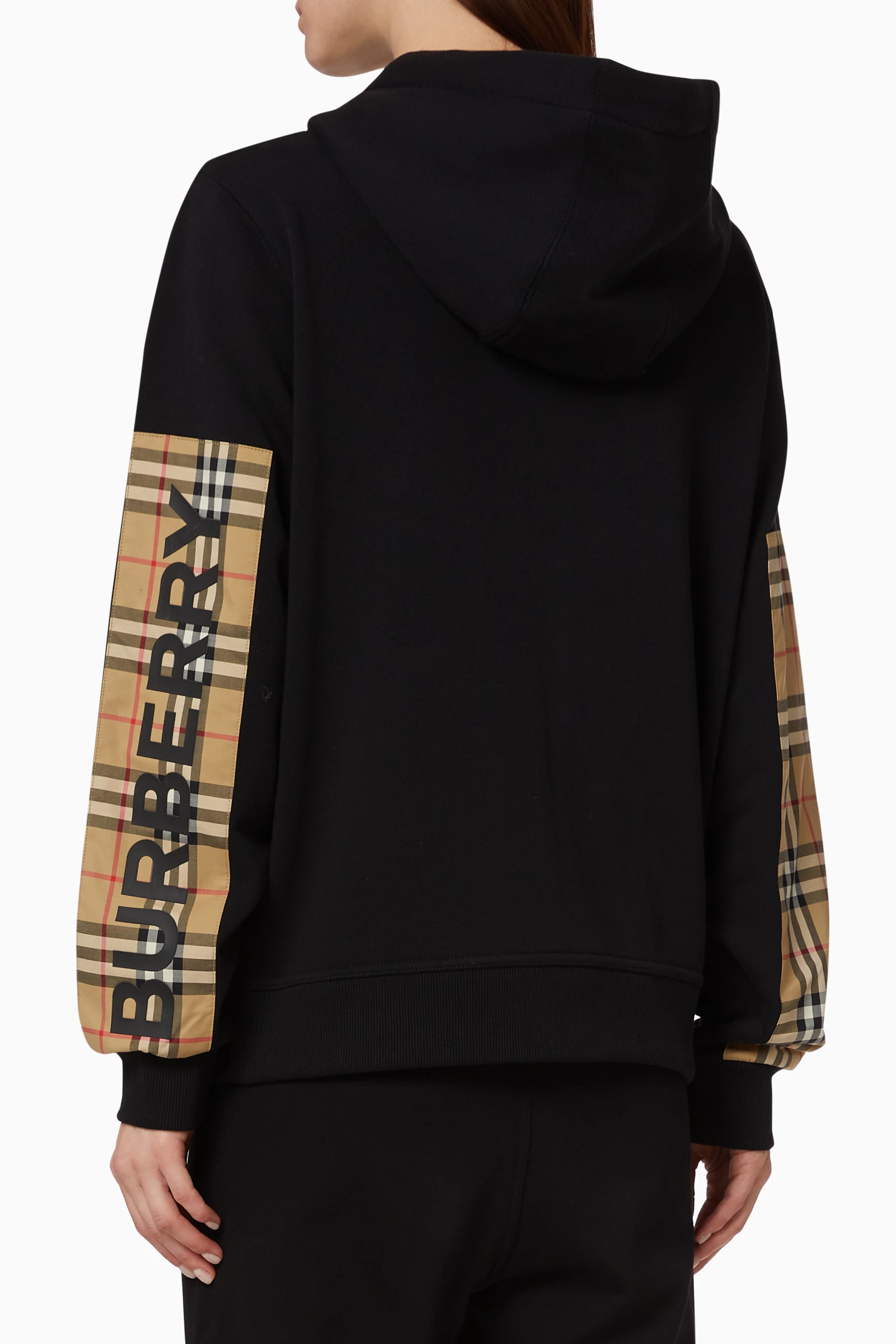Buy Burberry Black Vintage Check Panel Cotton Oversized Hooded Top For Women Online Ounass Saudi