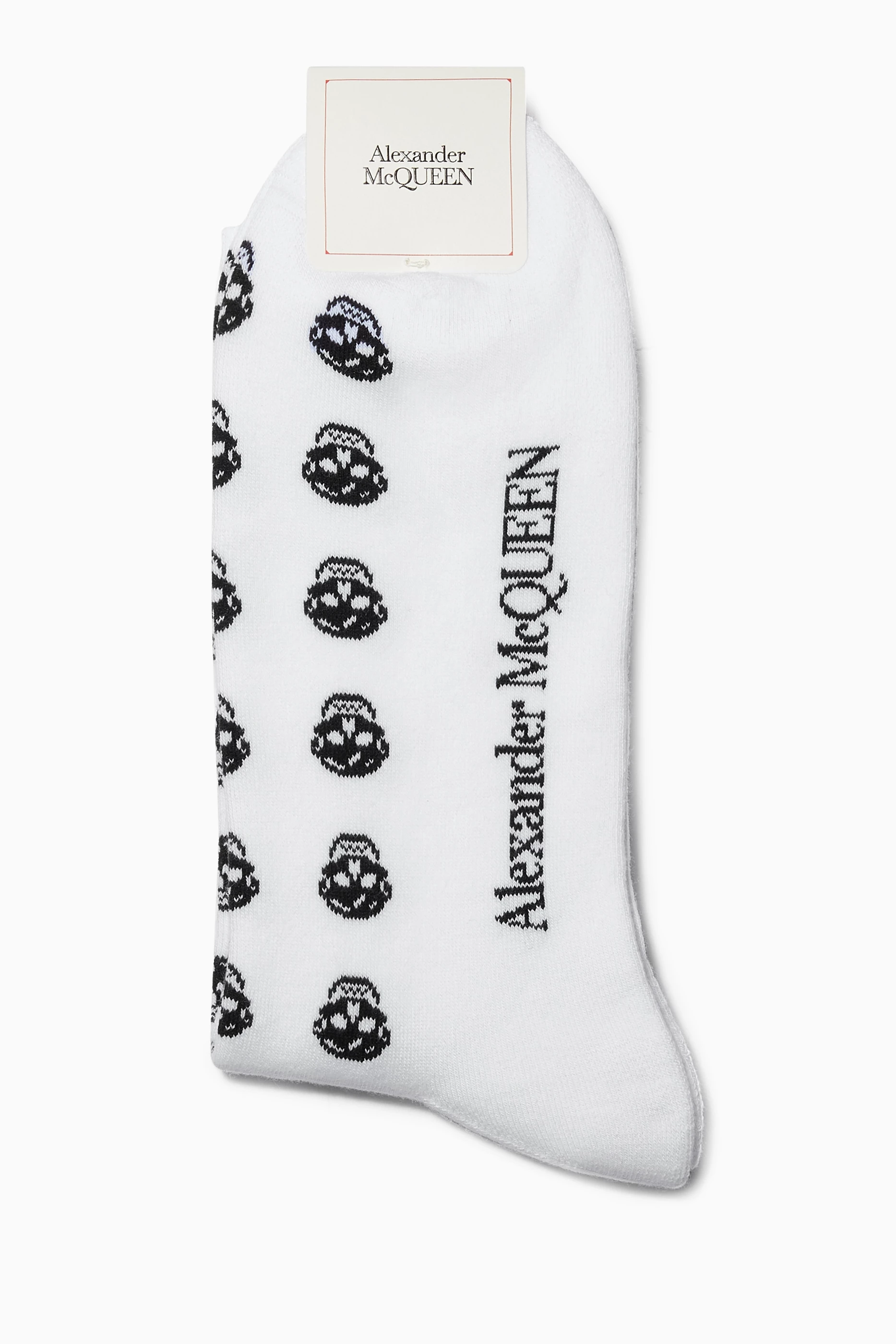 Buy McQueen White Skull Short Socks in Silk-Nylon For Men Online - Main Image