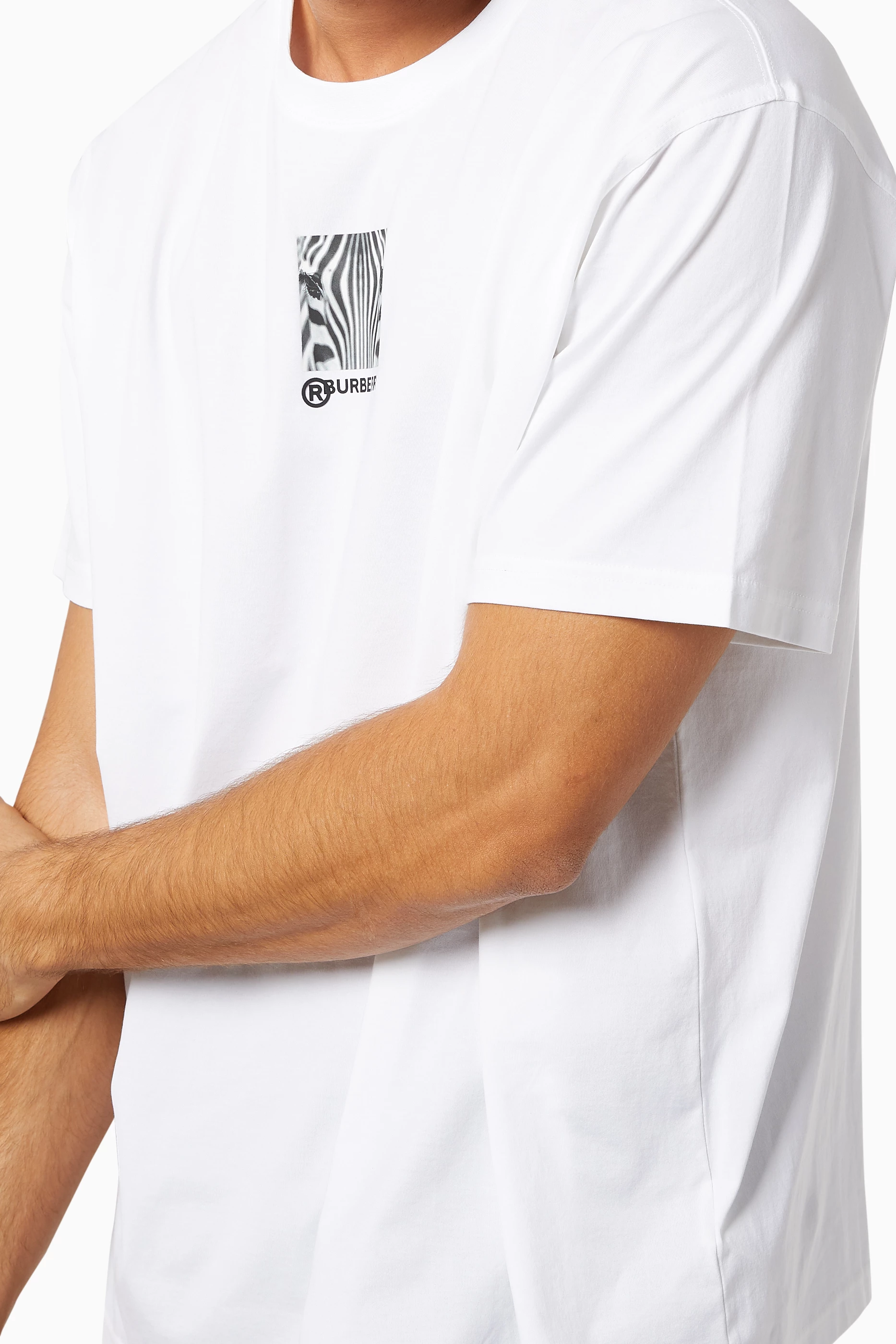 Buy Burberry White Zebra Montage Cotton Oversized T-Shirt For Men