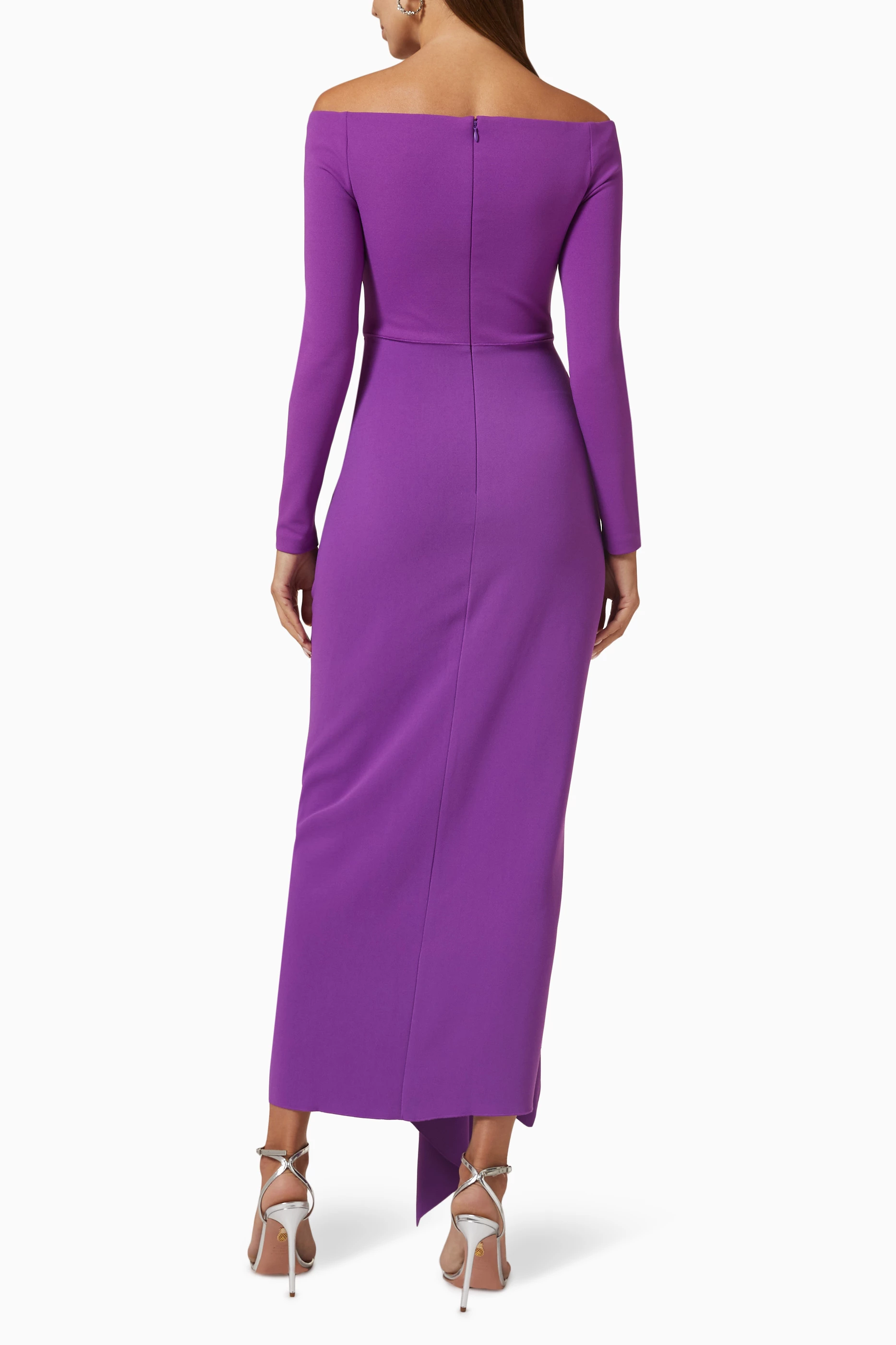 Buy Solace London Purple Lotus Ruffle Knot Midaxi Dress For