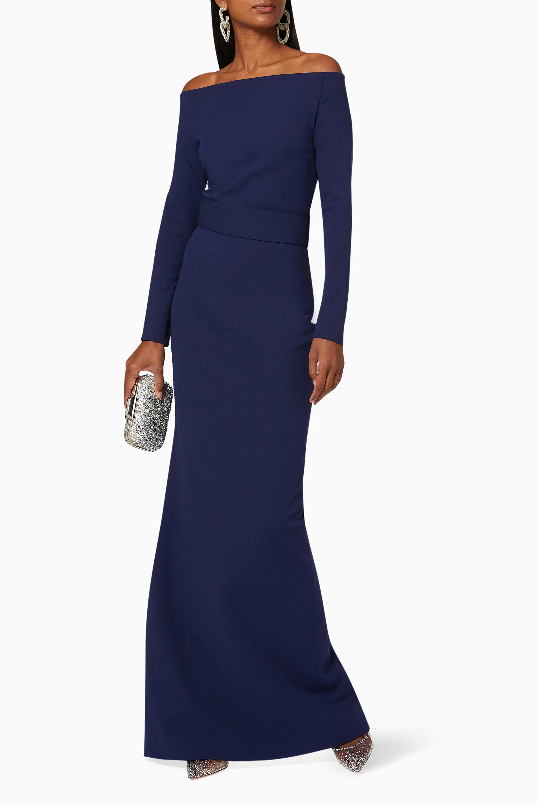 Buy Solace London Blue Sabina Off-the-Shoulder Maxi Dress