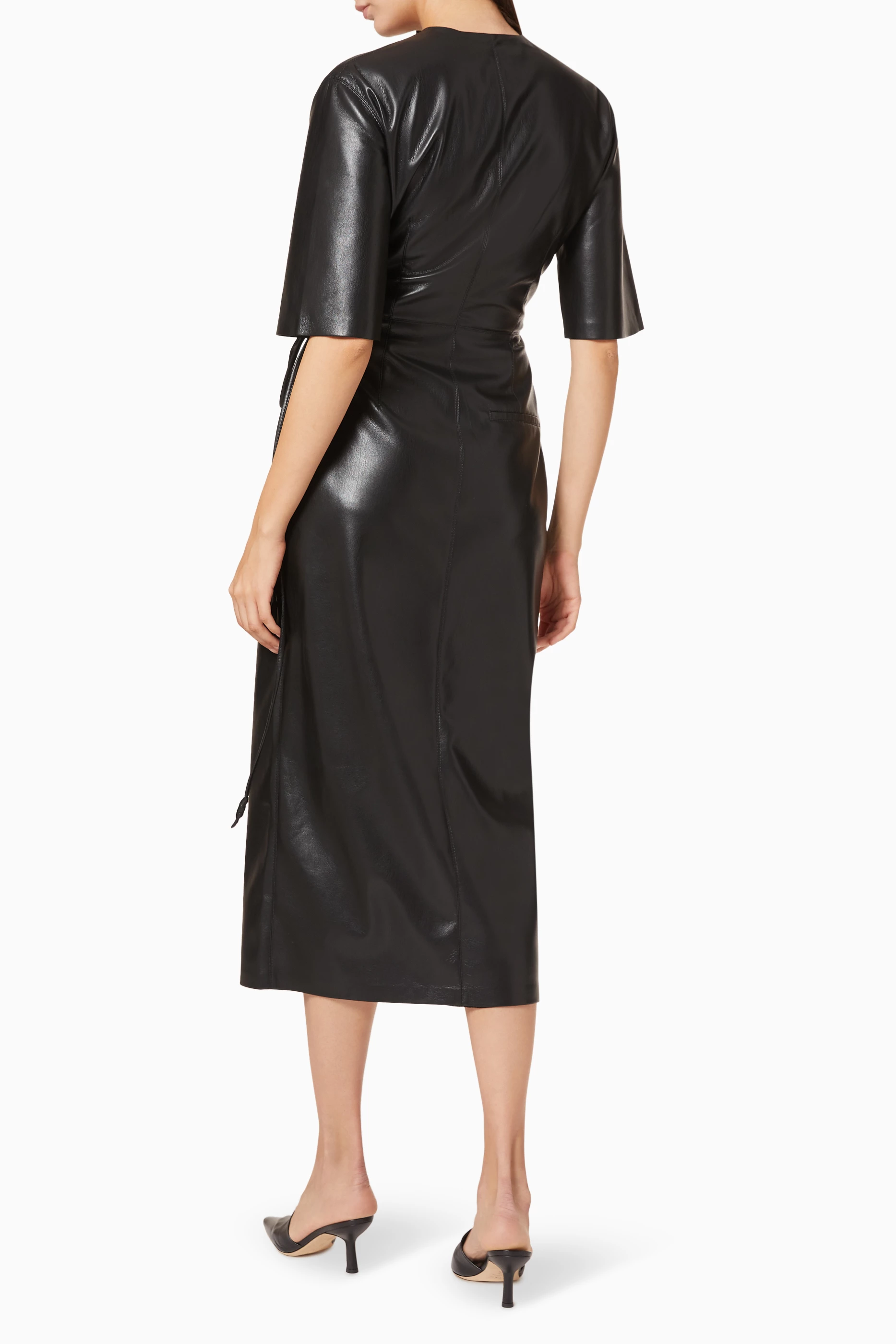 Buy NANUSHKA Black Helisa Vegan Leather Wrap Dress For Women Online Ounass Saudi