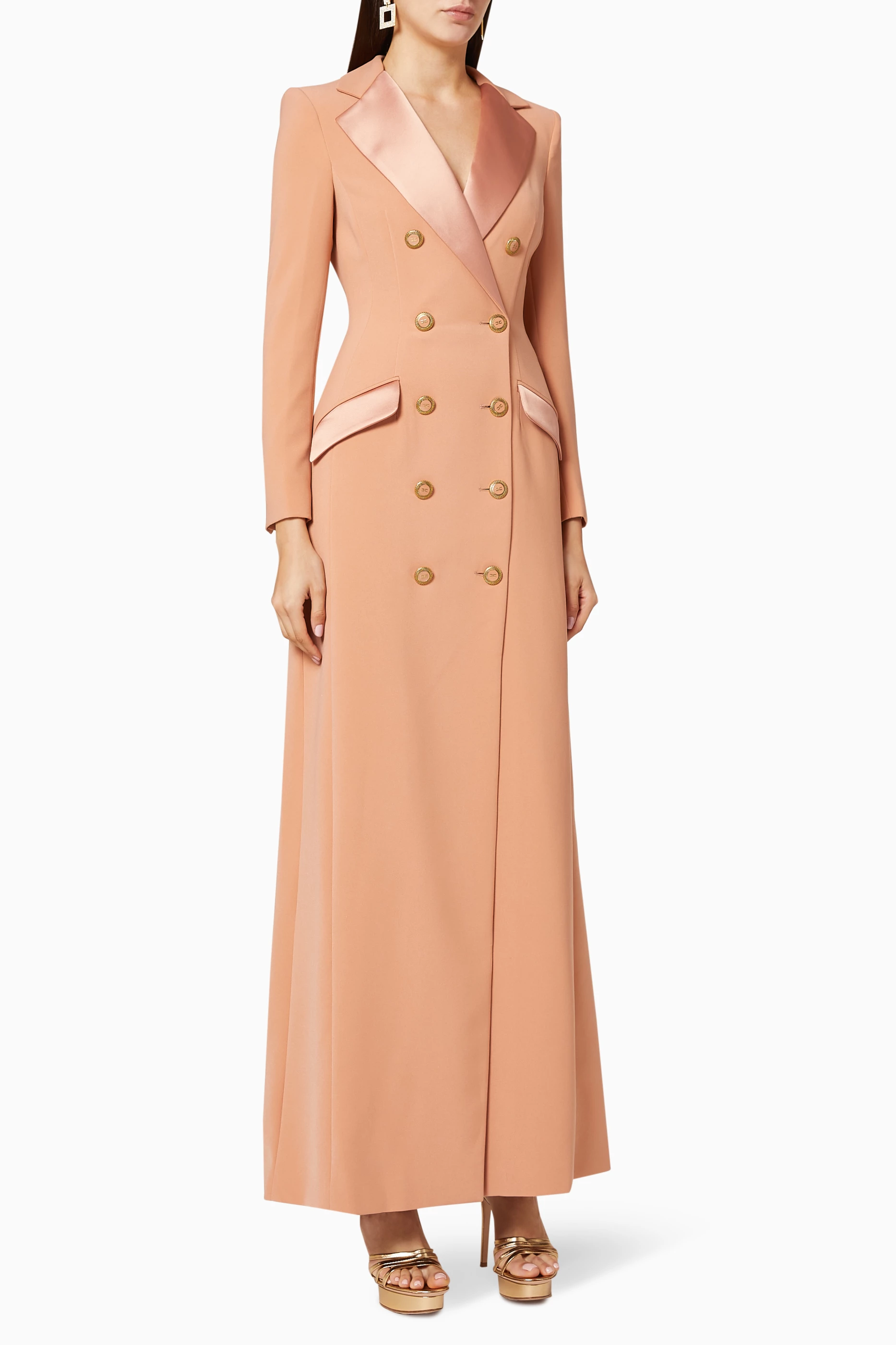 Buy Elisabetta Franchi Rose Gold Crepe Maxi Blazer Dress For Women Online Ounass Saudi
