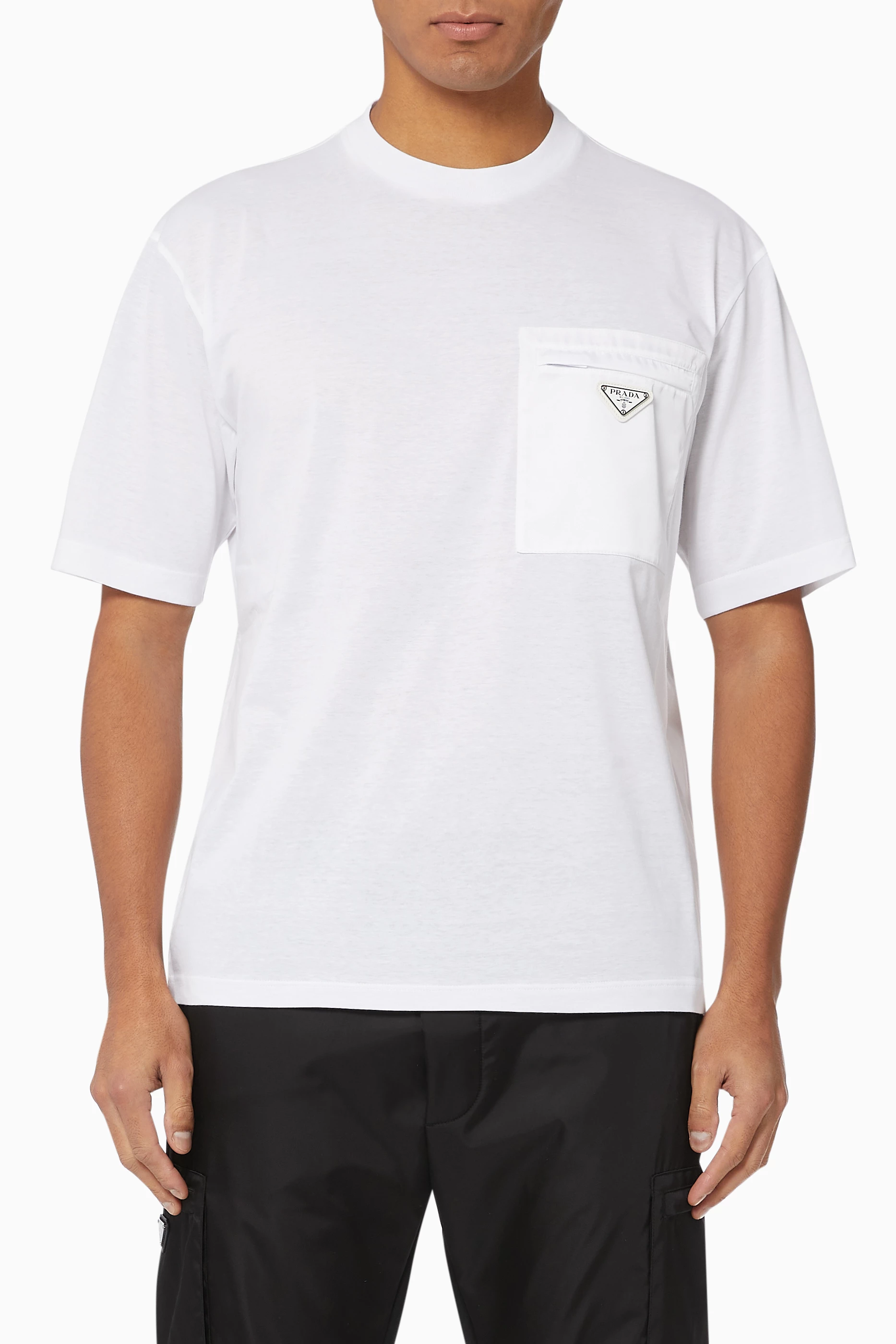 Buy Prada White Triangle Logo Nylon Pocket T Shirt For Men Online Ounass Saudi