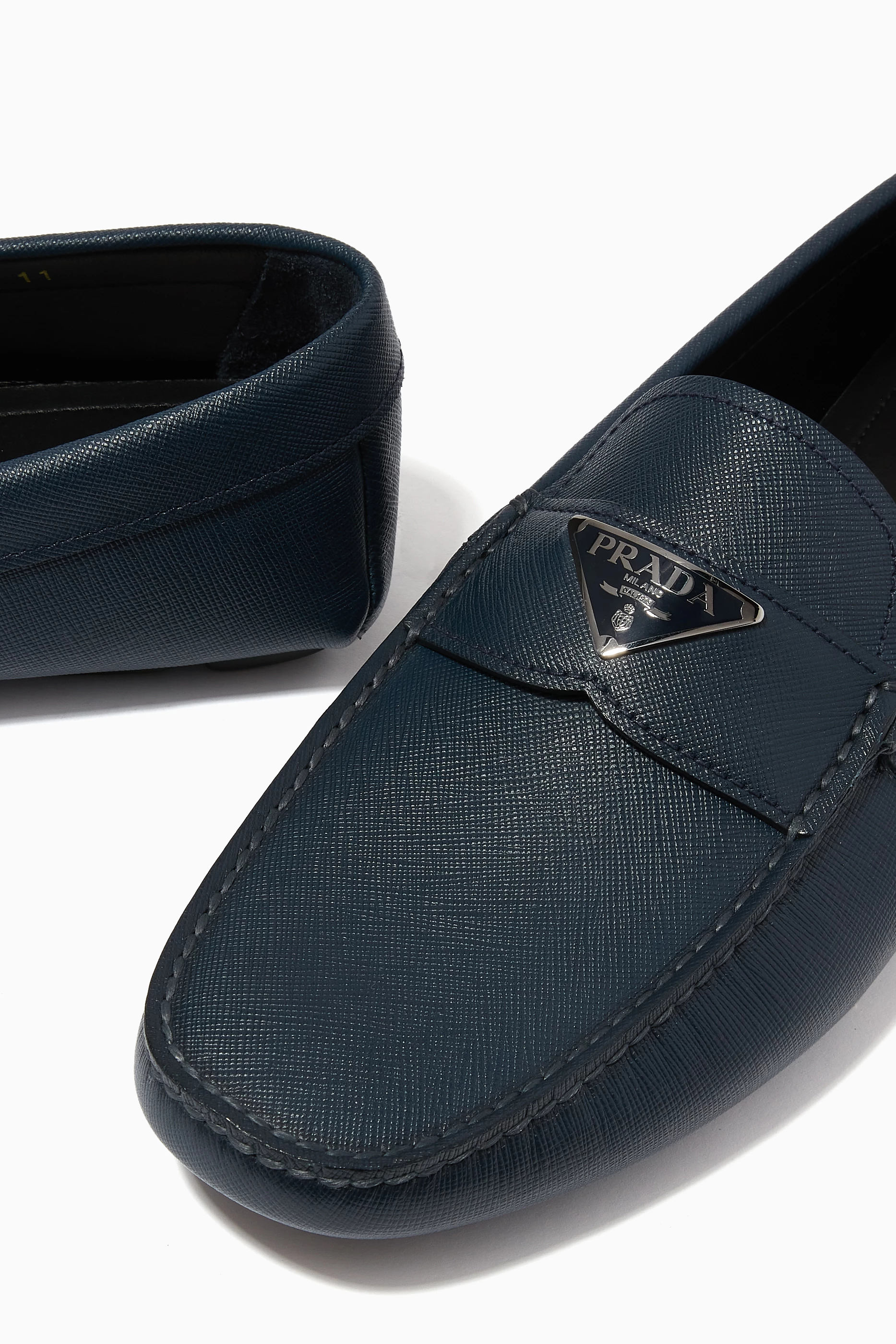 Buy Prada Blue Triangle Logo Loafers in Saffiano Leather For 