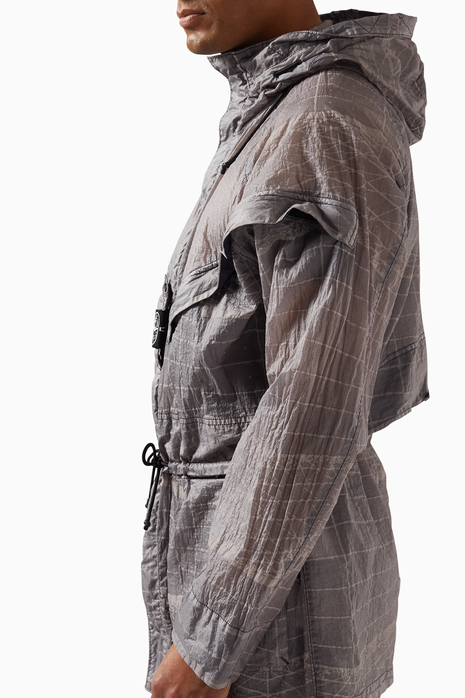 Buy Stone Island Blue Reflective Grid on Lamy-TC Hooded Jacket For