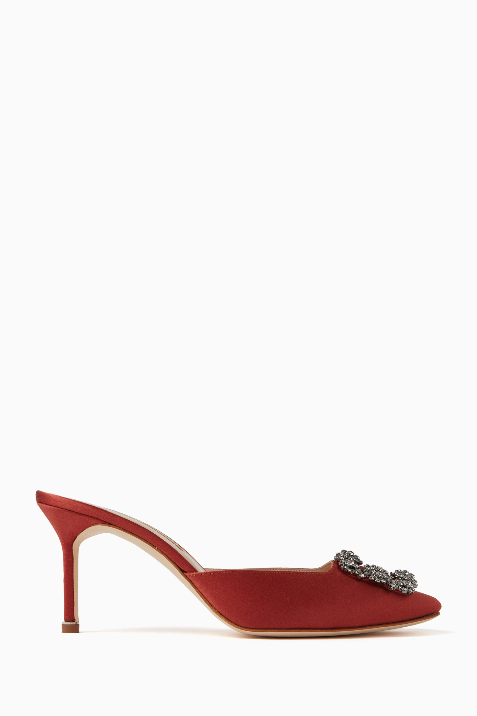 Buy Manolo Blahnik Brown Hangisimu 70 Mules in Satin For Women Online Ounass Saudi