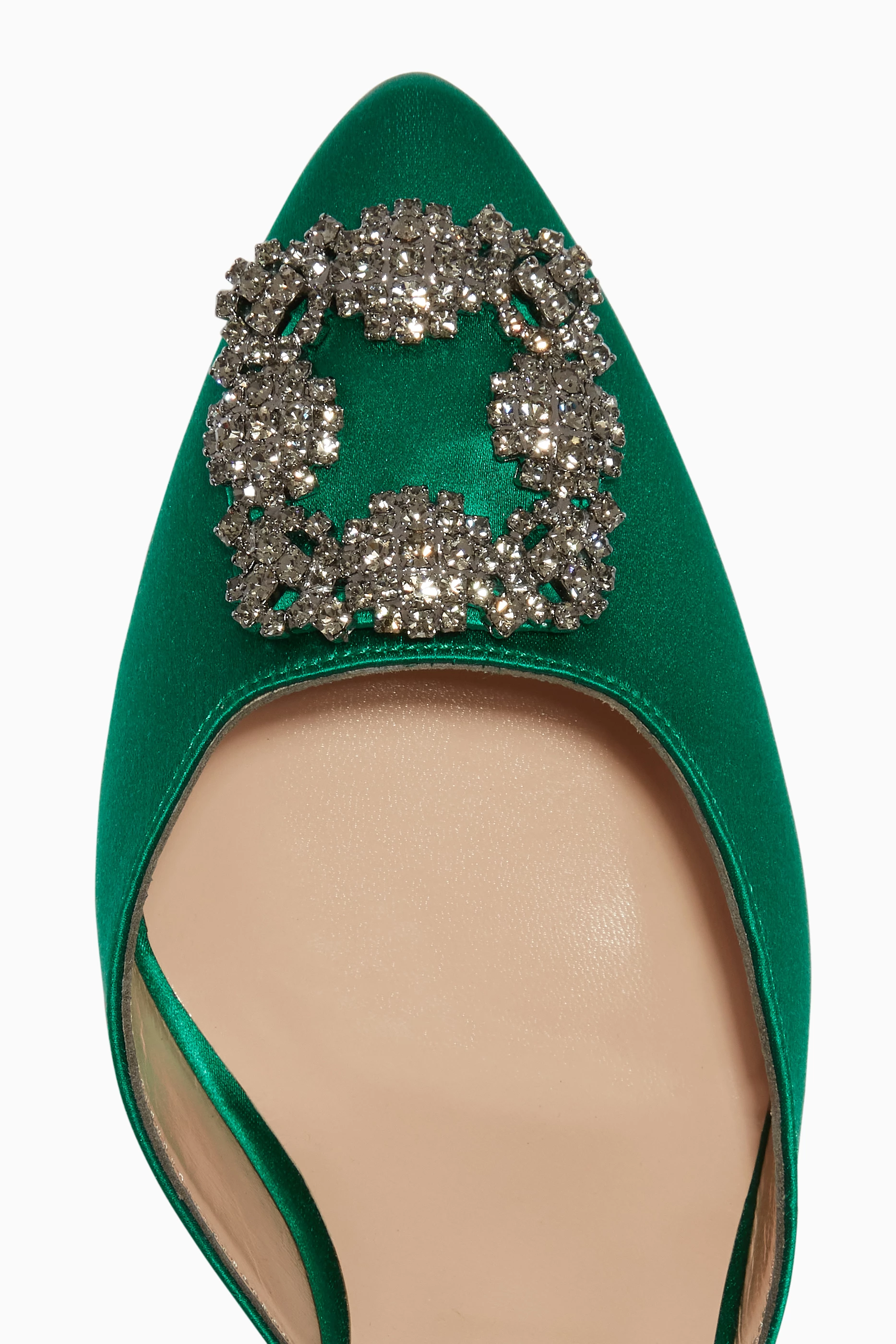 Buy Manolo Blahnik Green Hangisimu 70 Mules in Satin For Women Online Ounass Saudi