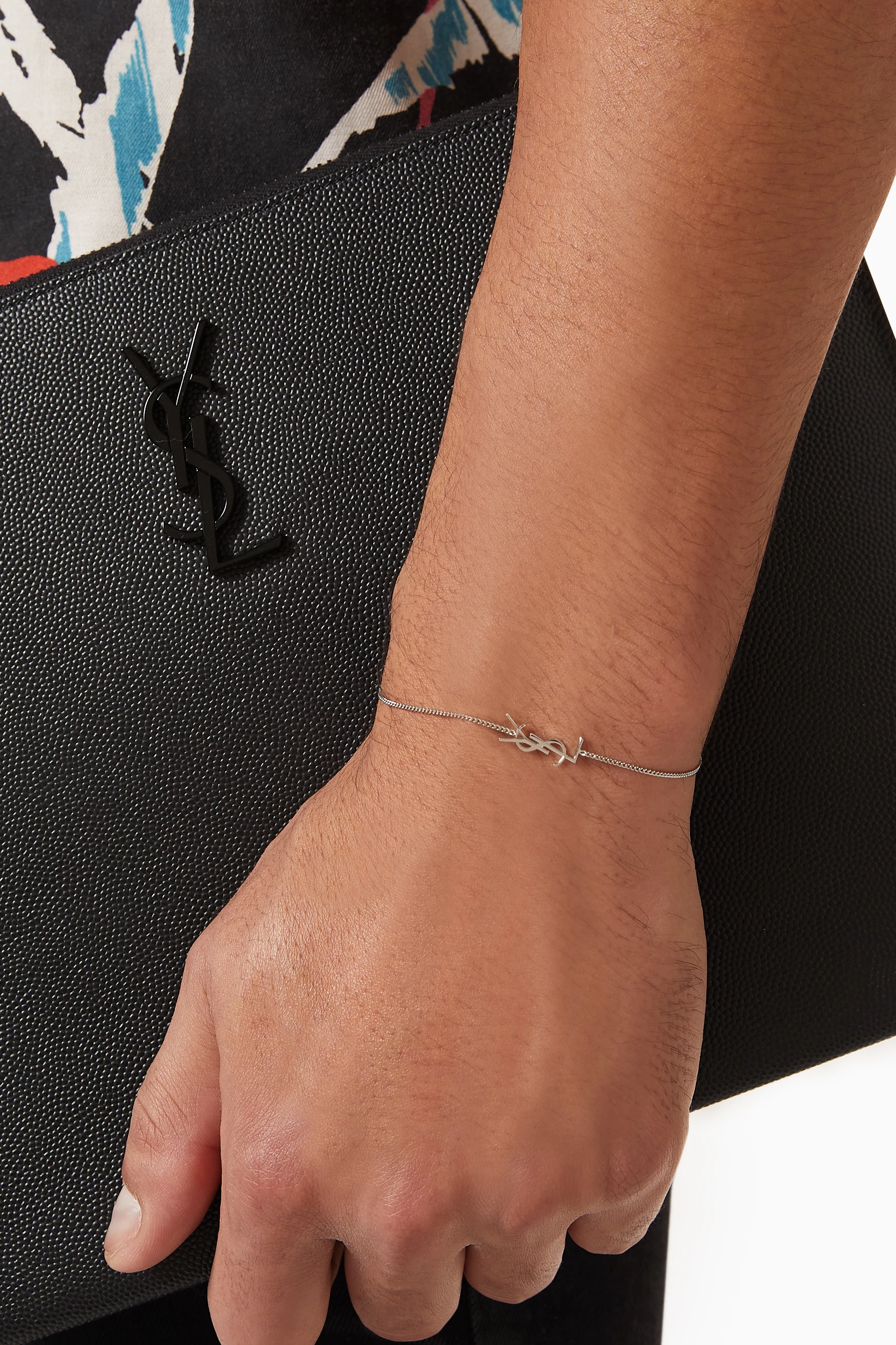 Saint laurent charm bracelet in silver brass discount