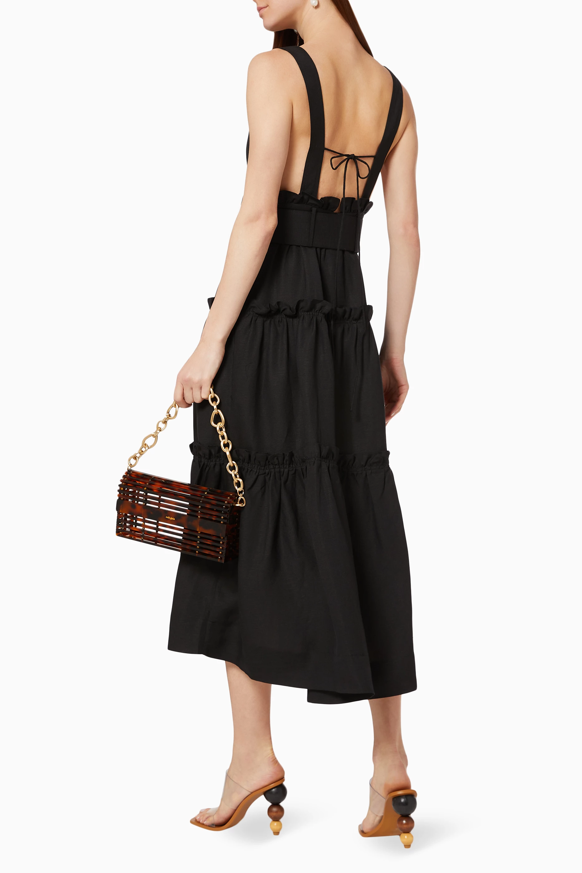polka dress midi Cream and Black Polka Dot Sleeveless Midi Dress