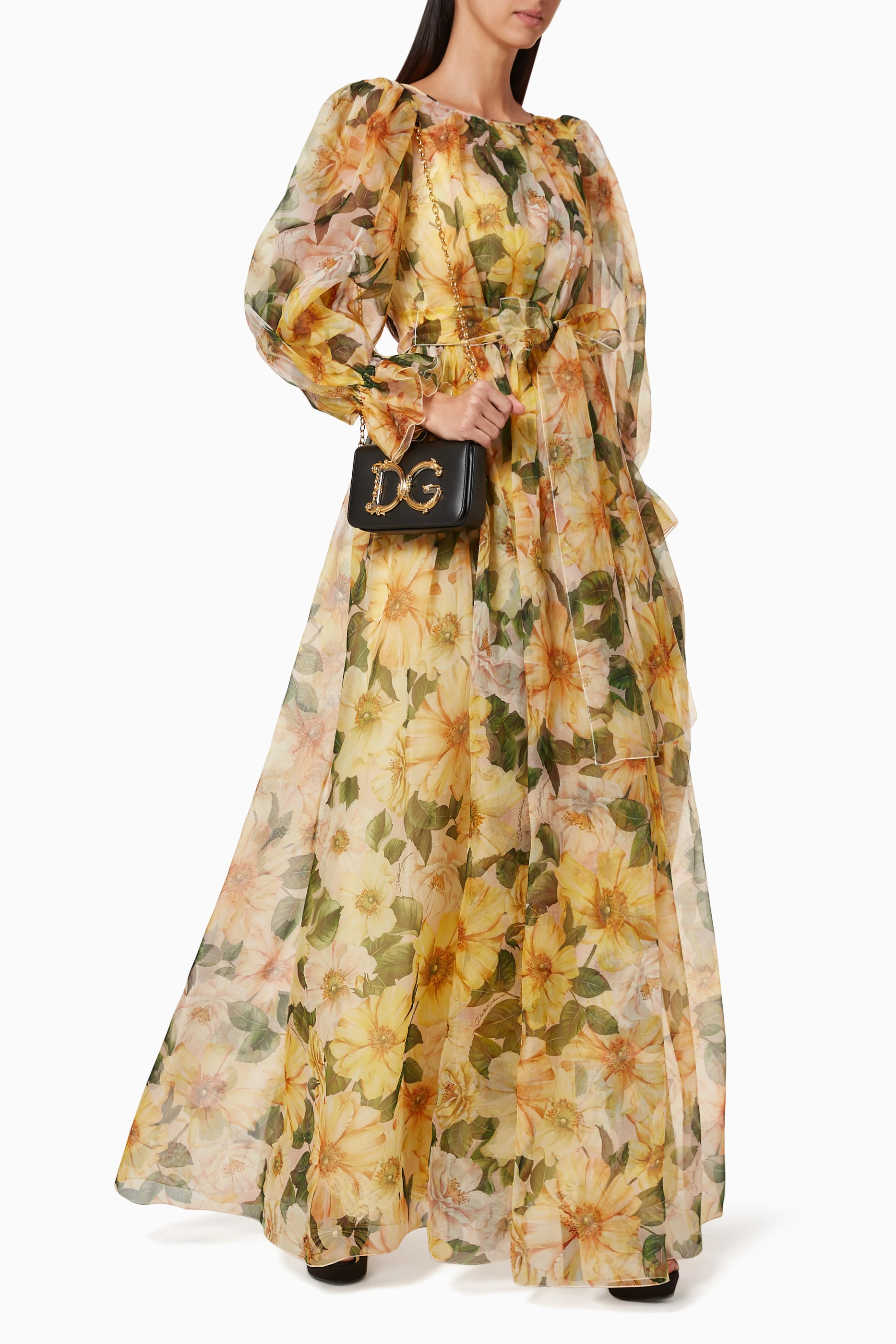 Buy Dolce & Gabbana Yellow Floral Silk Organza Maxi Dress For Women Online  | Ounass Saudi