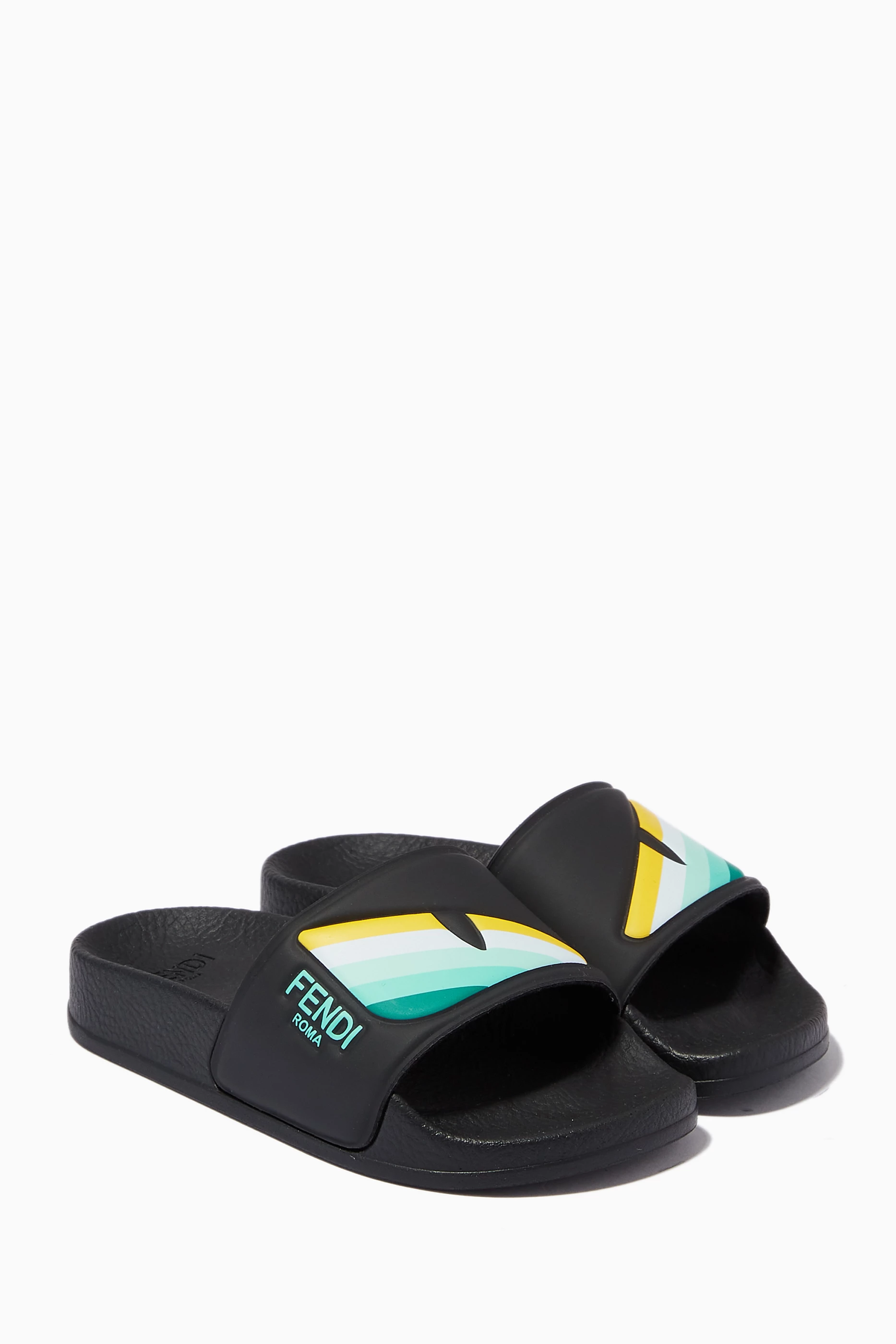 Buy Fendi Black Monster Eyes Slides in Rubber For Kids Online Ounass Saudi