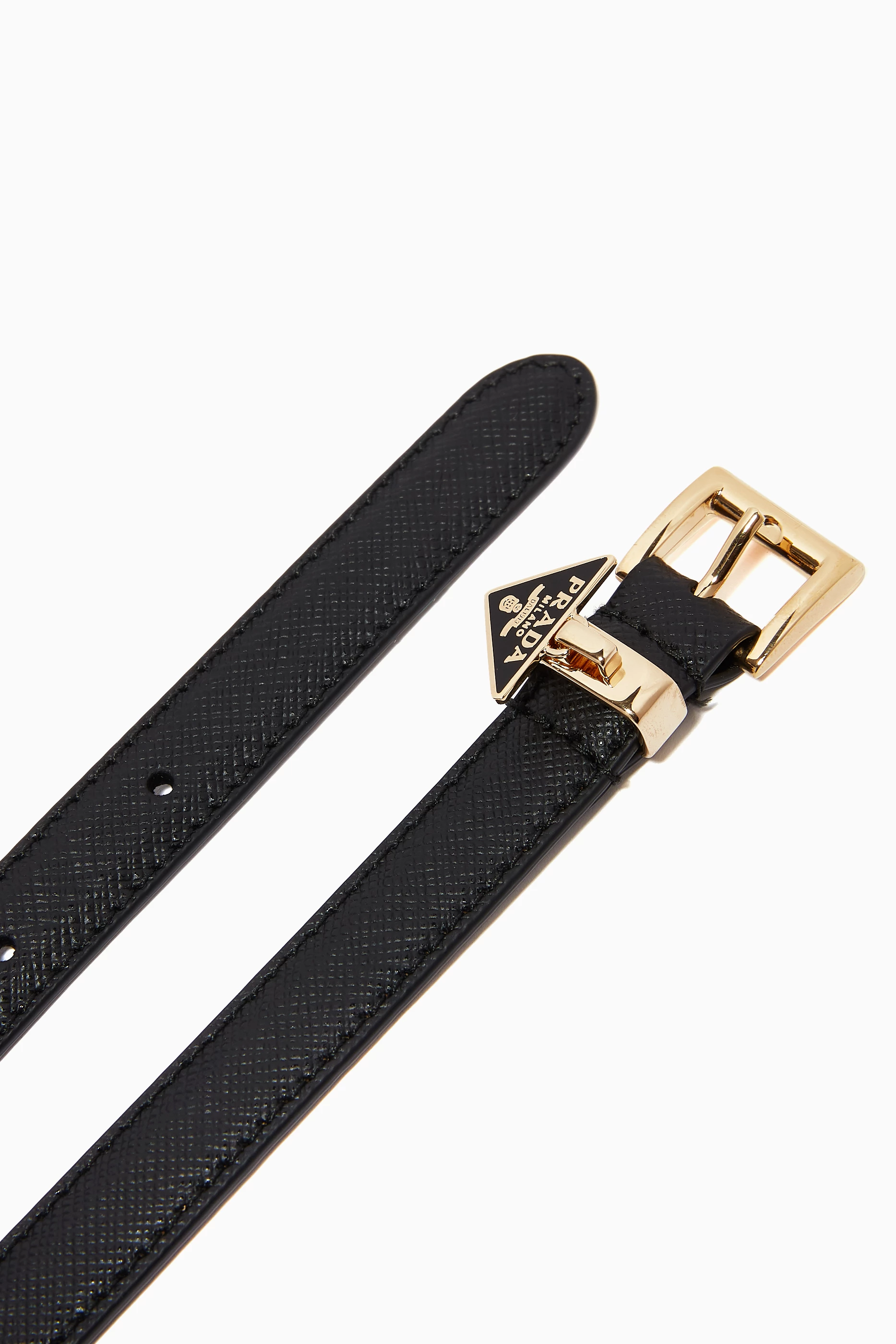Buy Prada Black Triangle Logo Belt in Saffiano Leather For