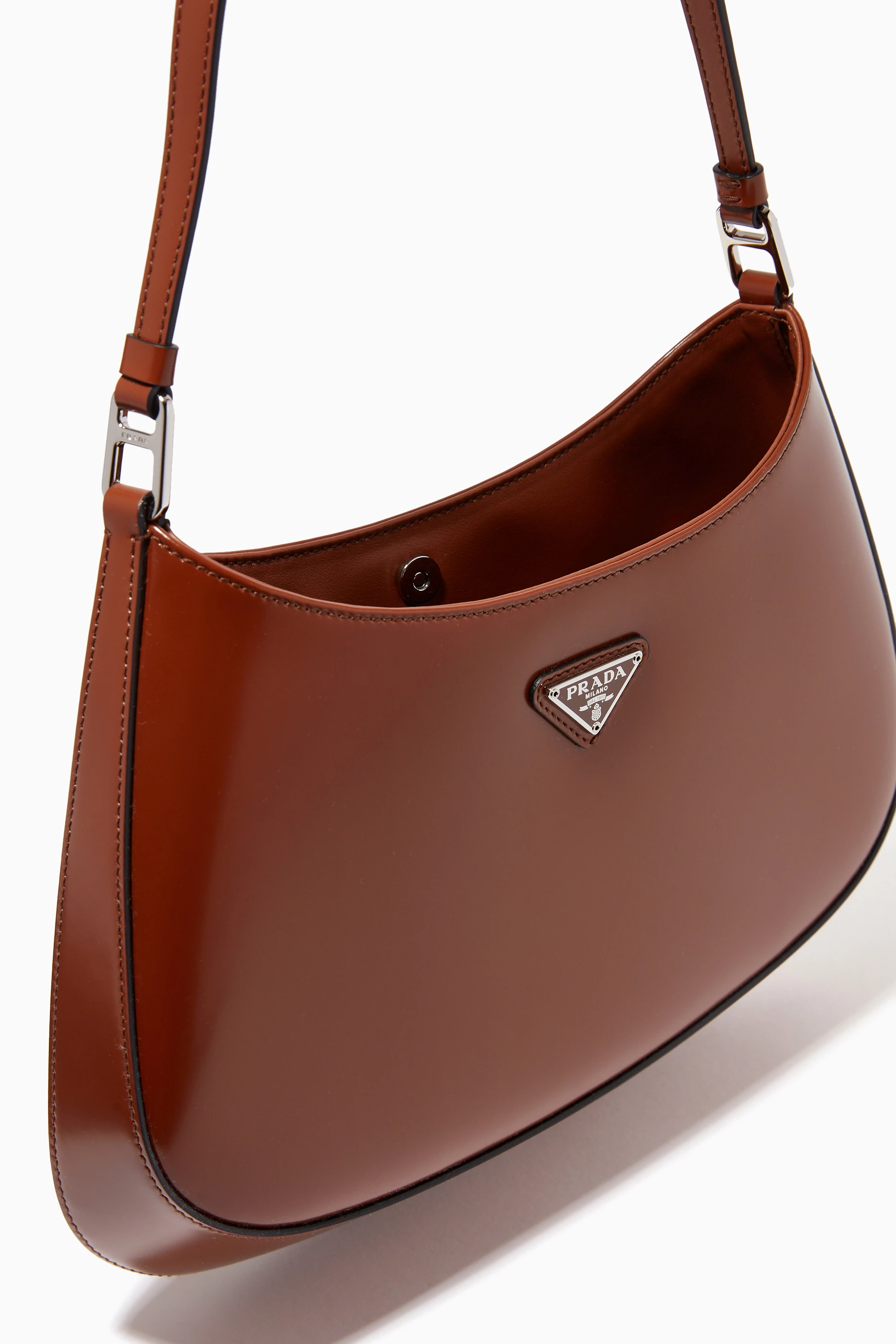 Buy Prada Brown Cleo Shoulder Bag in Brushed Leather For Women