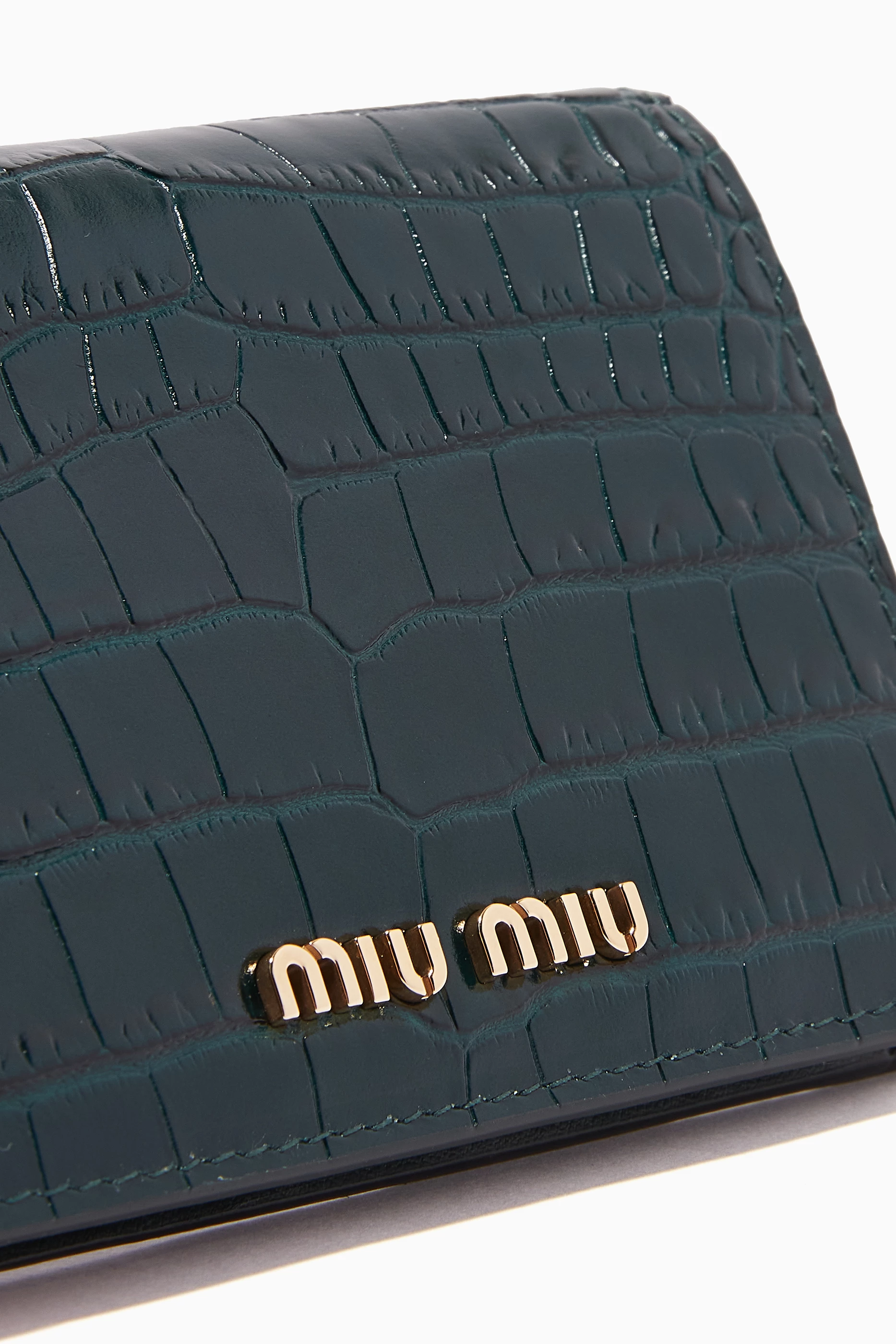 Buy Miu Miu Green Flap Wallet in Crocodile-Embossed Leather