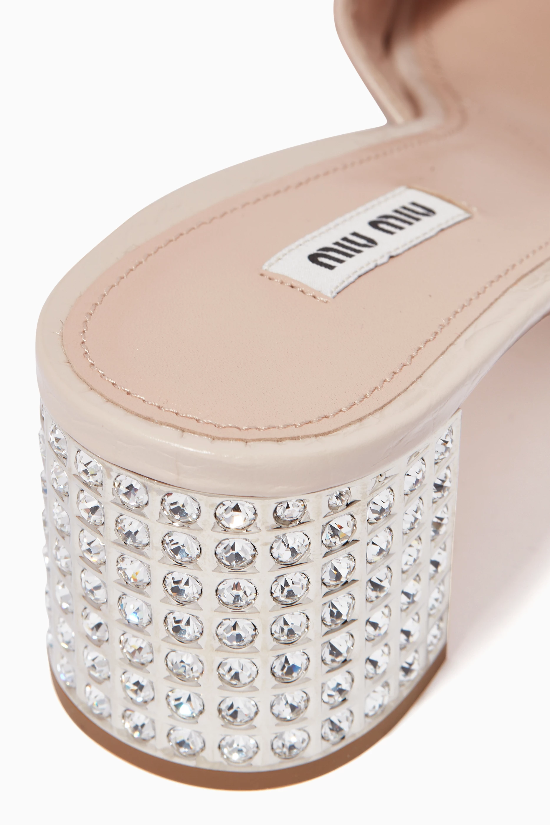 Buy Miu Miu Pink Jewelled Heel 55 Mule Sandals in Croc Print