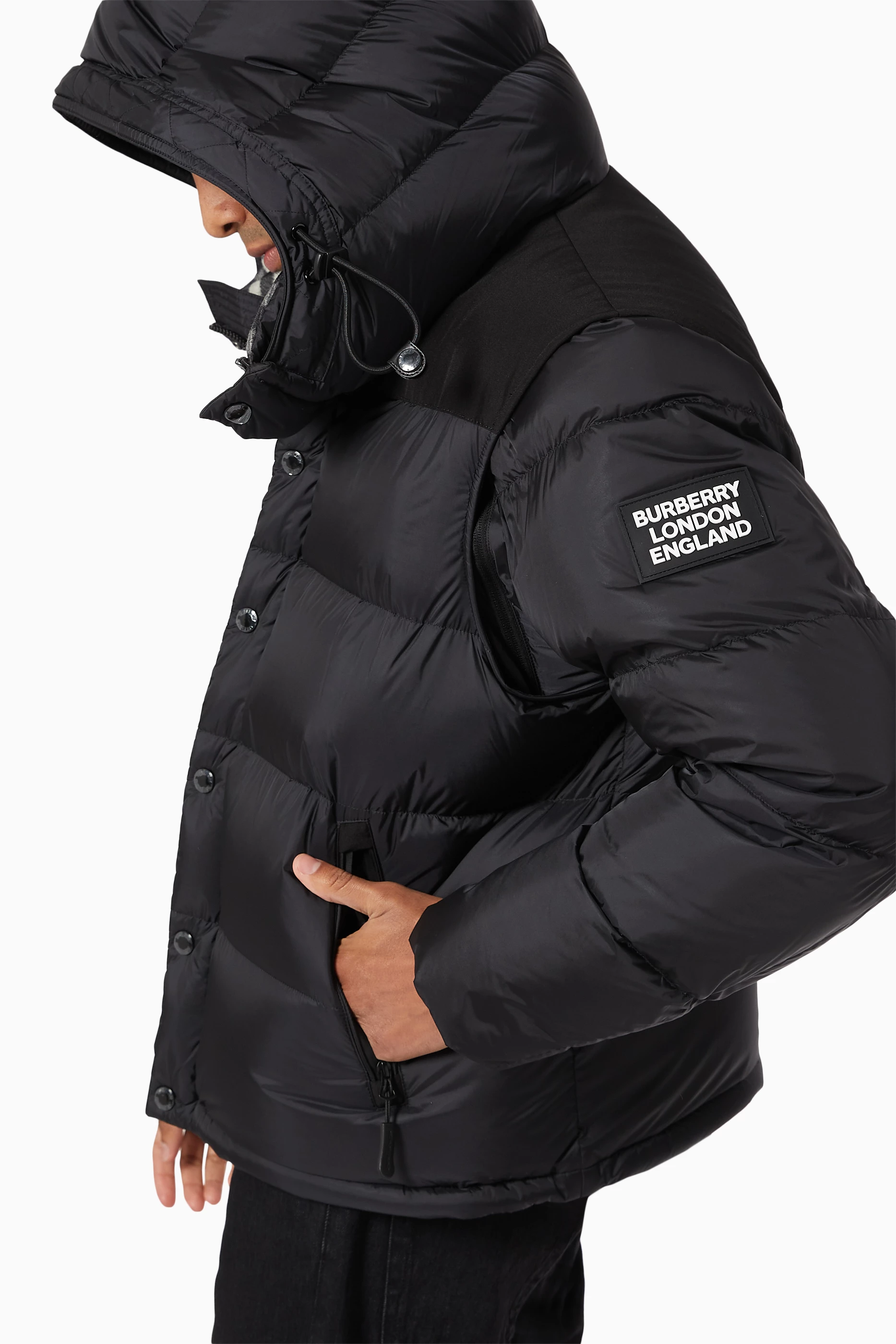 Buy Burberry Black Detachable Sleeve Hooded Puffer Jacket For Men Online Ounass Saudi