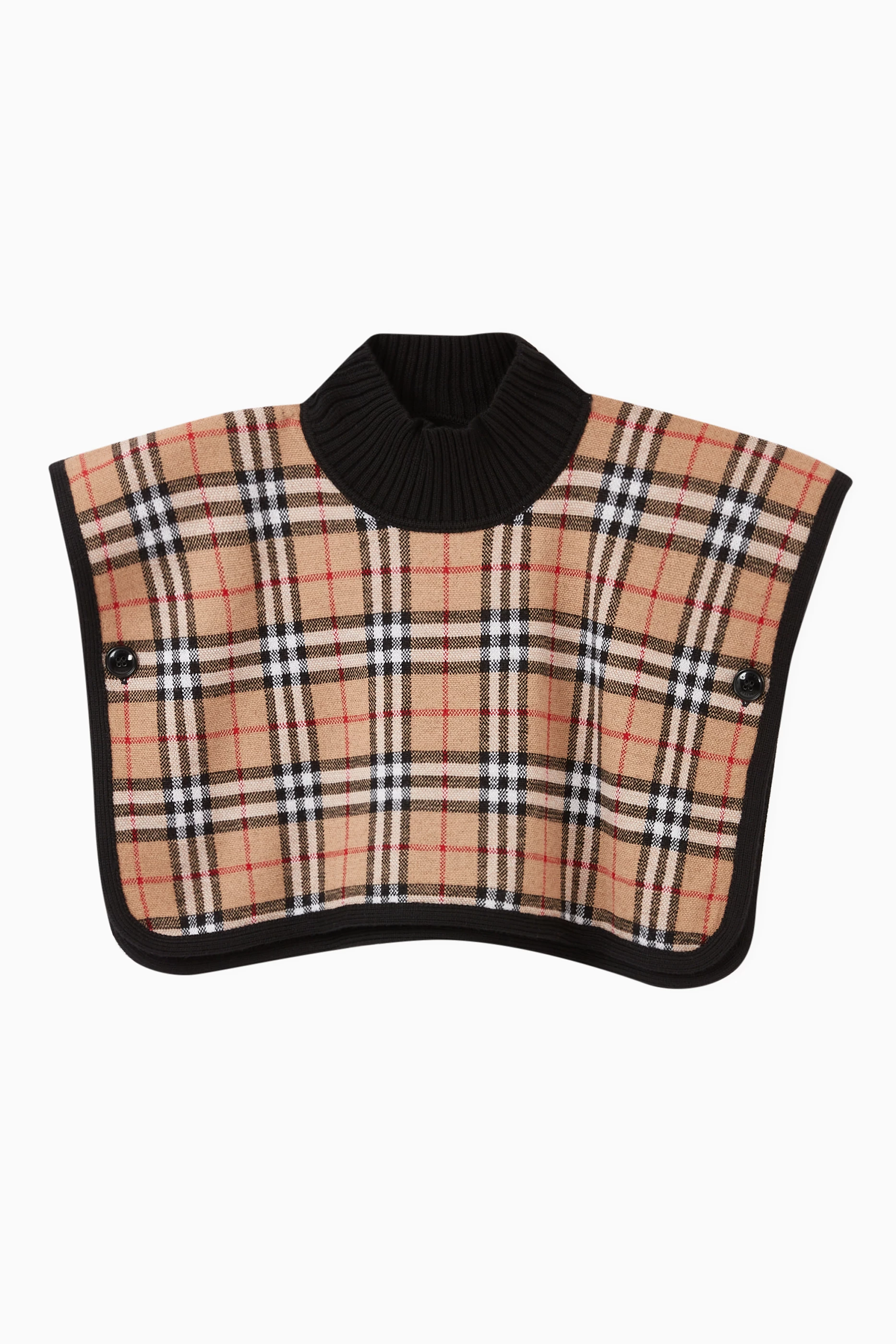 Buy Burberry Black Reversible Vintage Check Merino Wool Poncho For - Main Image