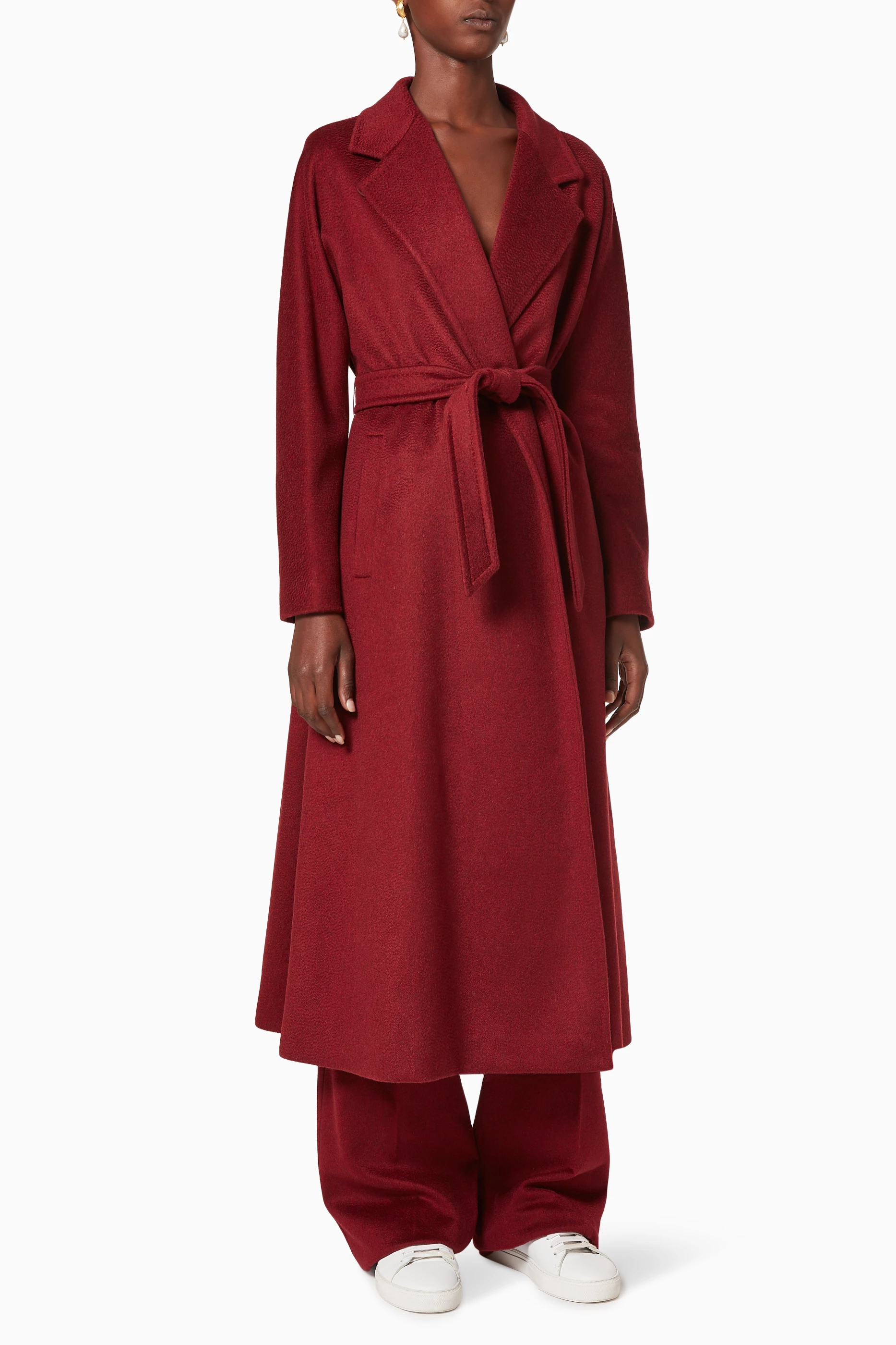 Buy Max Mara Burgundy Pistoia Camel and Cashmere Robe Coat