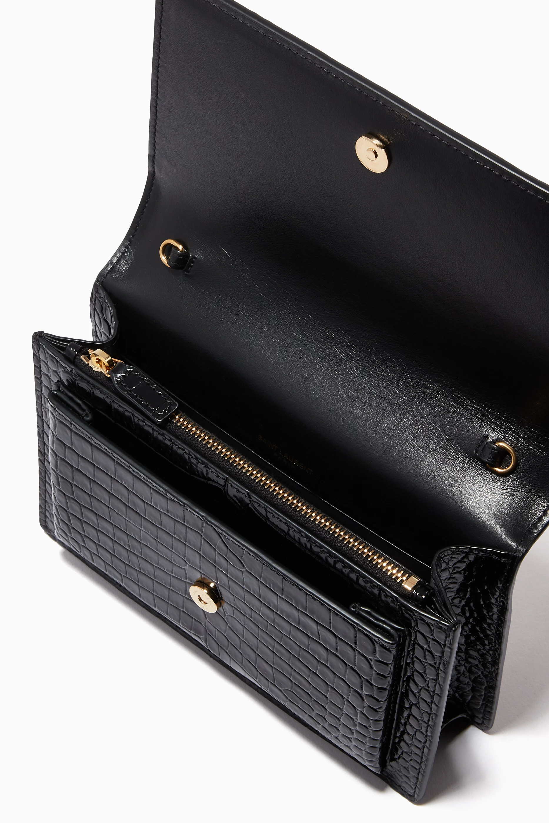 Buy SAINT LAURENT Black Sunset Chain Wallet in Crocodile Embossed Shiny Leather For Women Online Ounass Saudi