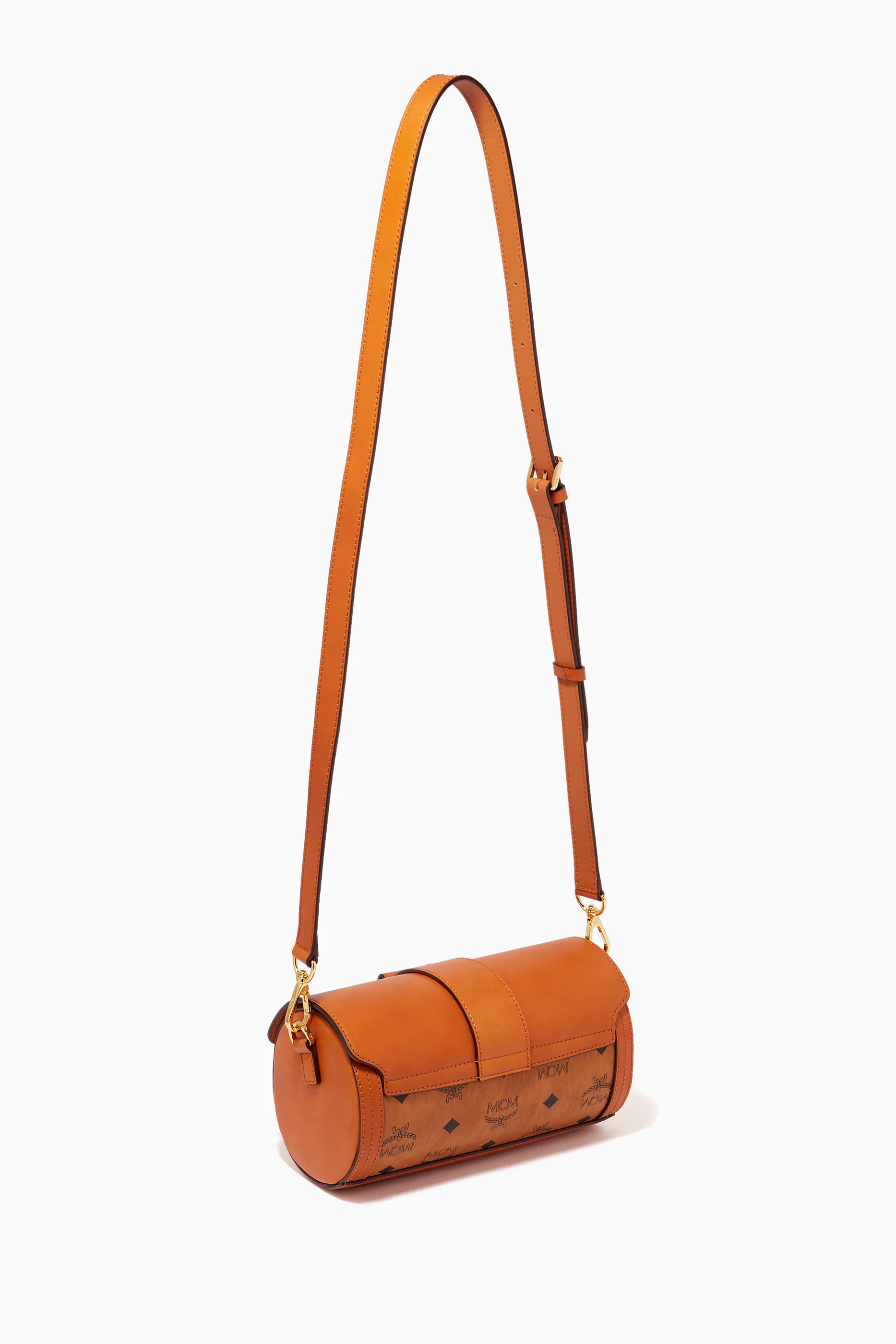 Buy MCM Brown Small Tracy Cylinder Crossbody Bag in Visetos For Women Online Ounass Saudi