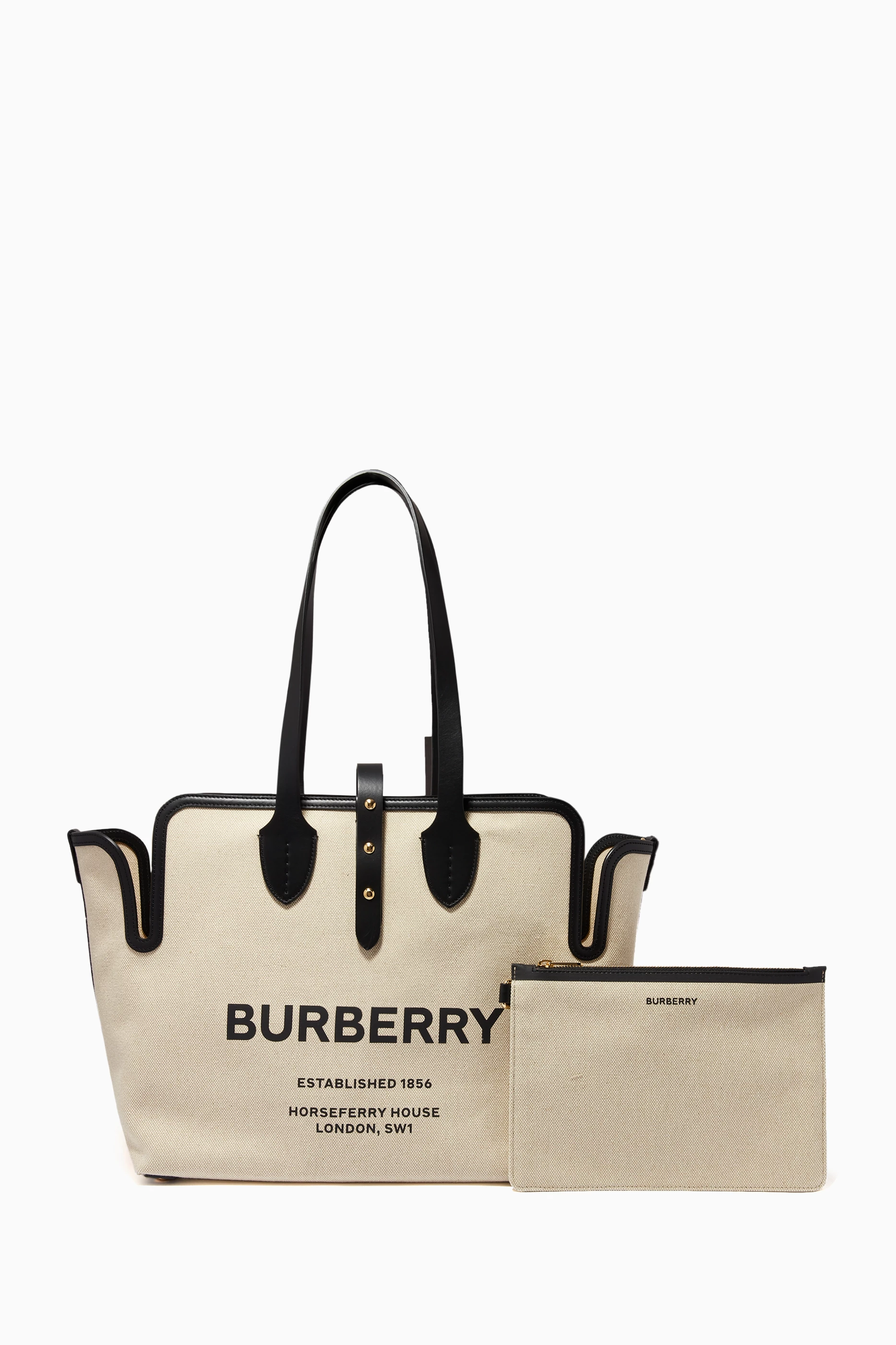 Buy Burberry Black Horseferry Tote Bag in Cotton Canvas and