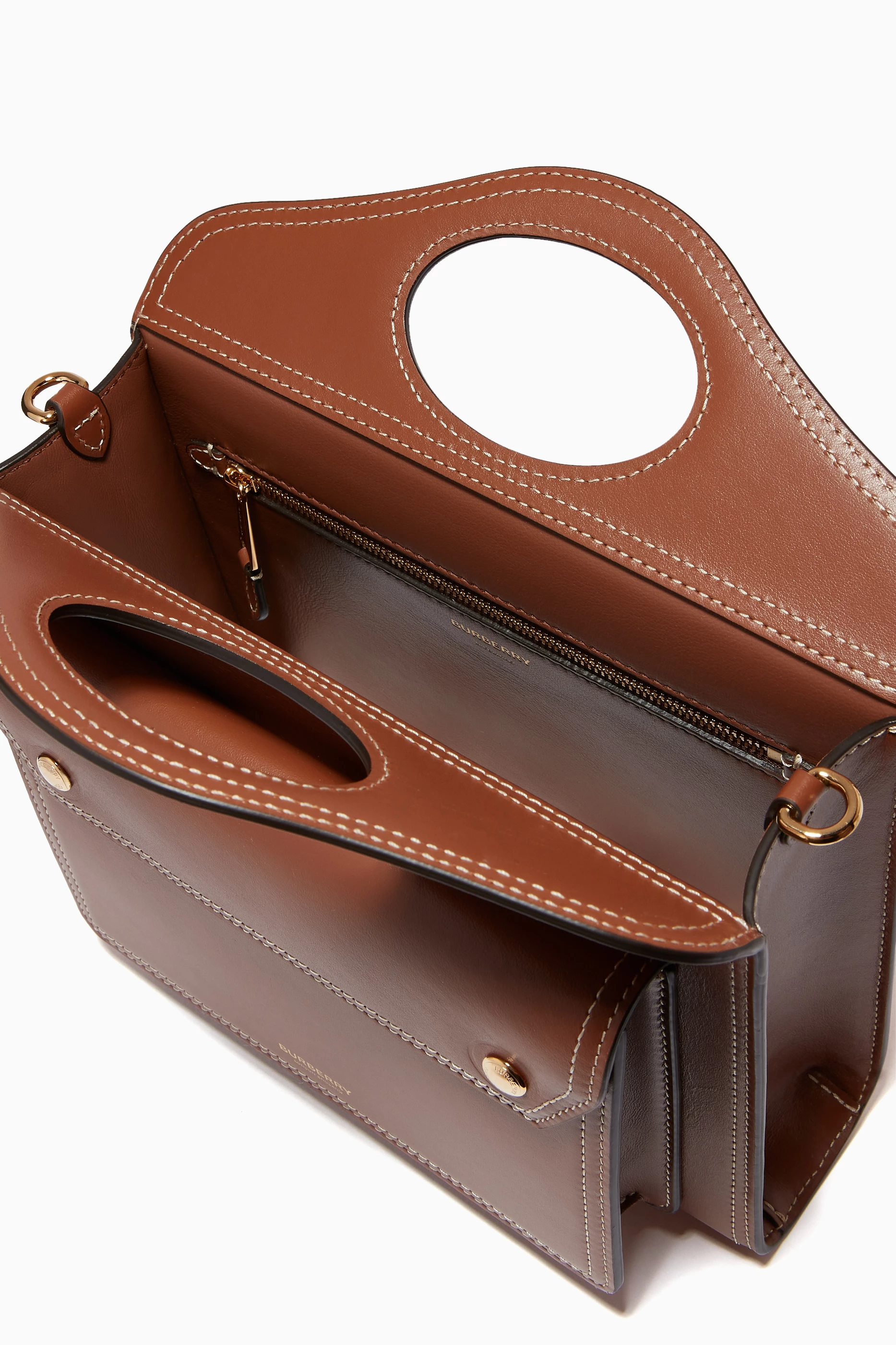 ☆人気☆【BURBERRY】☆Mini Topstitched Leather Pocket Ba.g☆ Burberry Mini Topstitched Leather Pocket Bag in Brown | Lyst