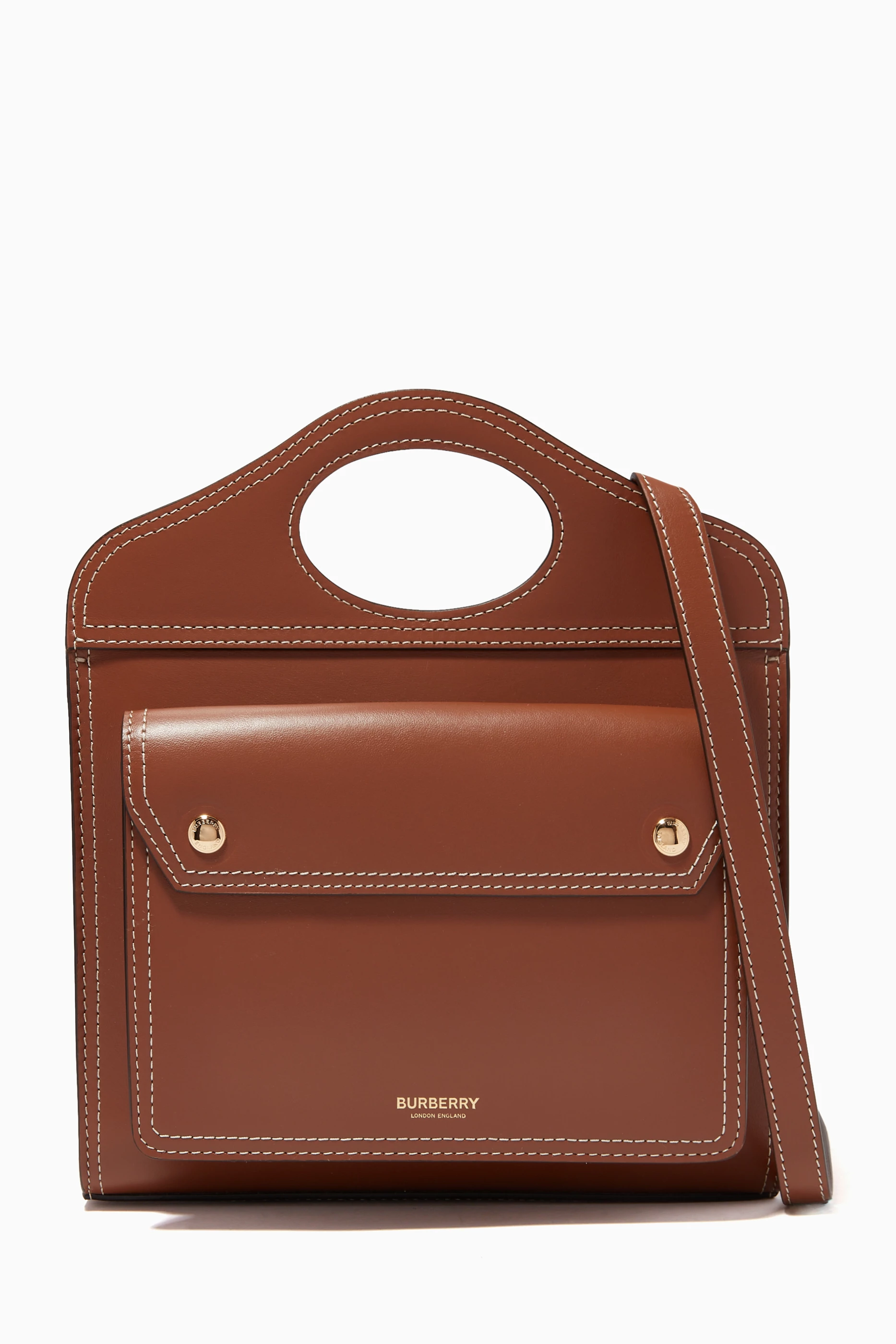 Buy Burberry Brown Mini Pocket Bag in Topstitched Leather