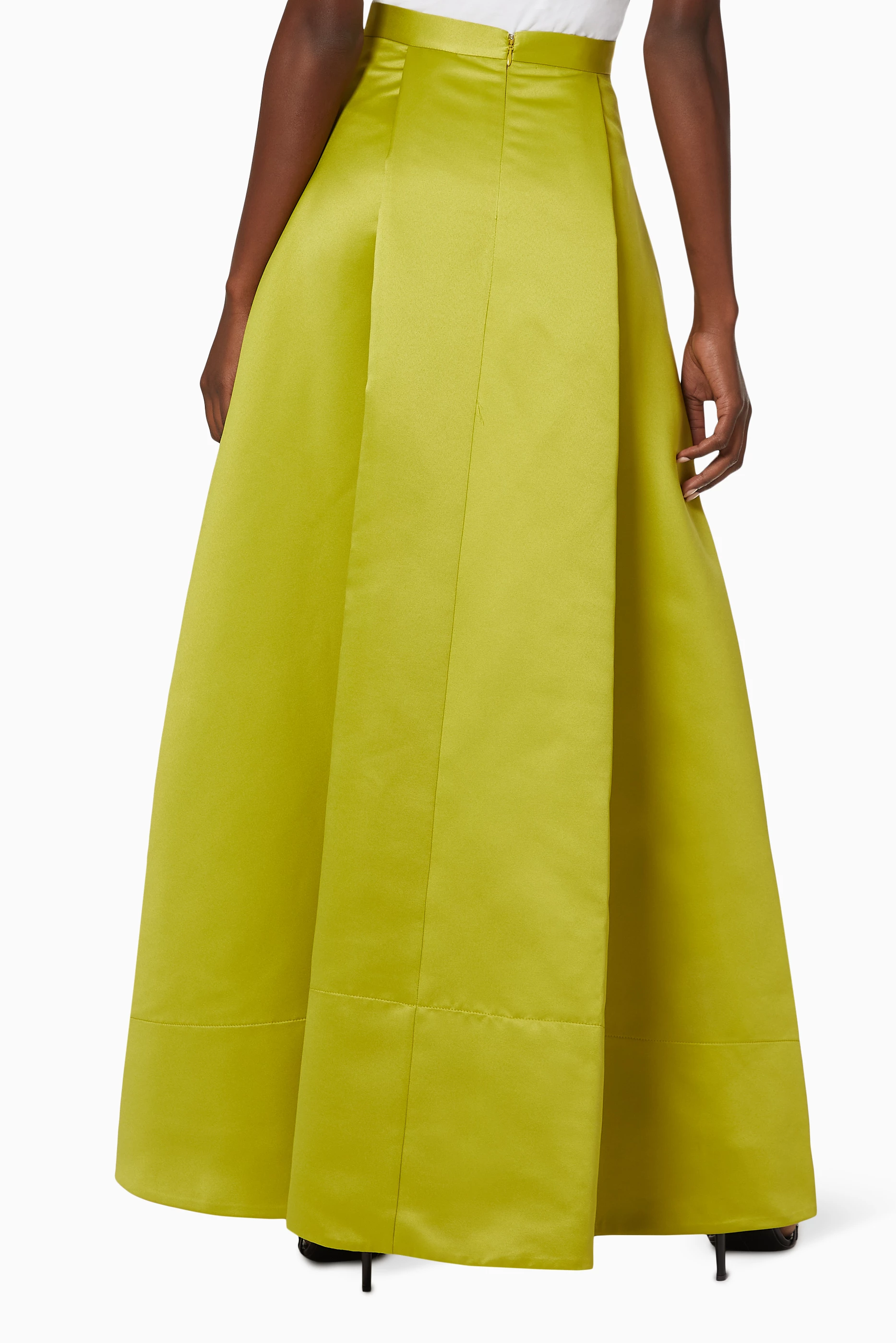 Buy PINKO Yellow Pleat Detail High-Low Maxi Skirt For Women