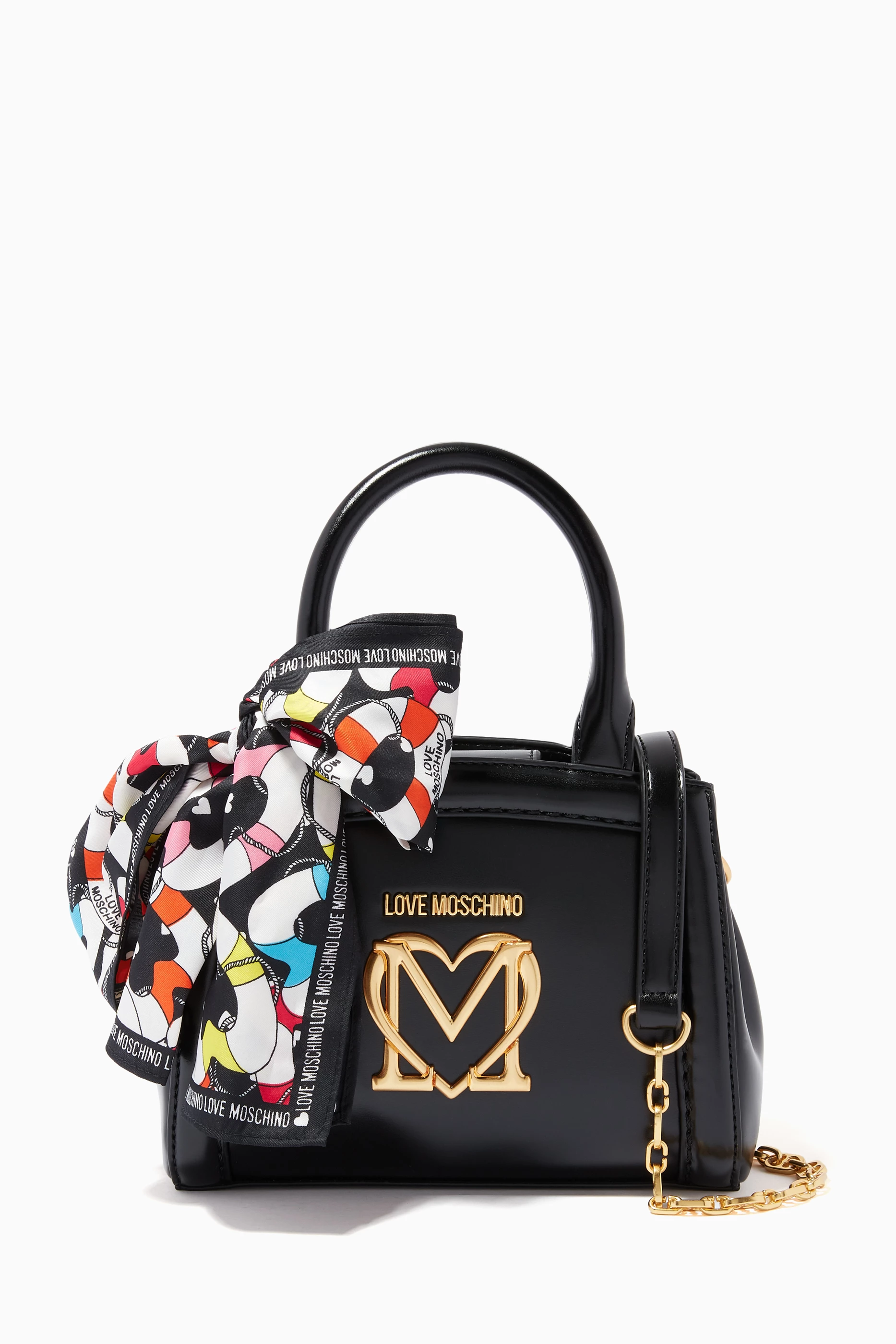 Buy Love Moschino Black Mini Top Handle Bag with Foulard Scarf in Faux Leather For Women Online Ounass Saudi