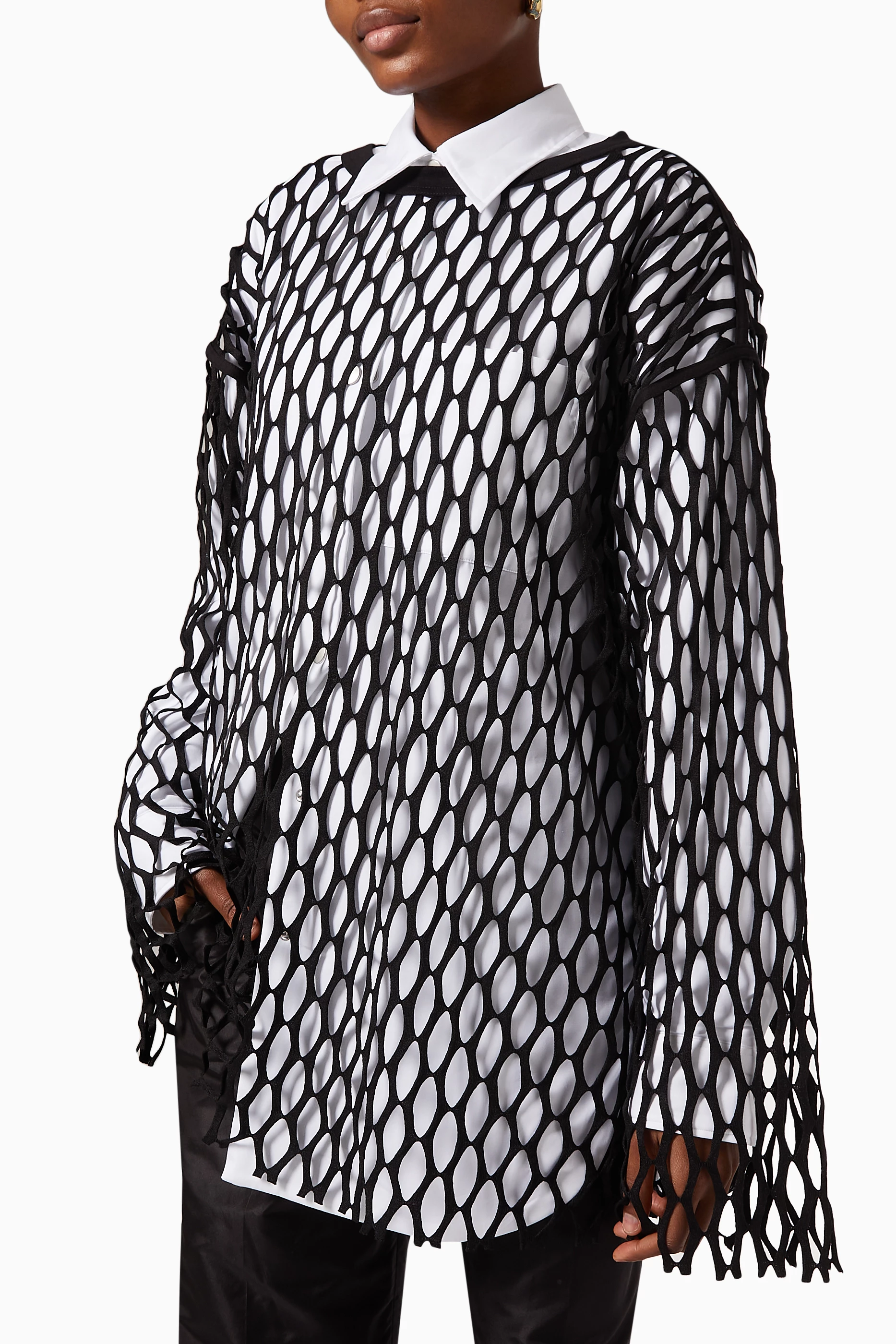 Buy Dries Van Noten Black Henato Mesh Top in Jersey For Women