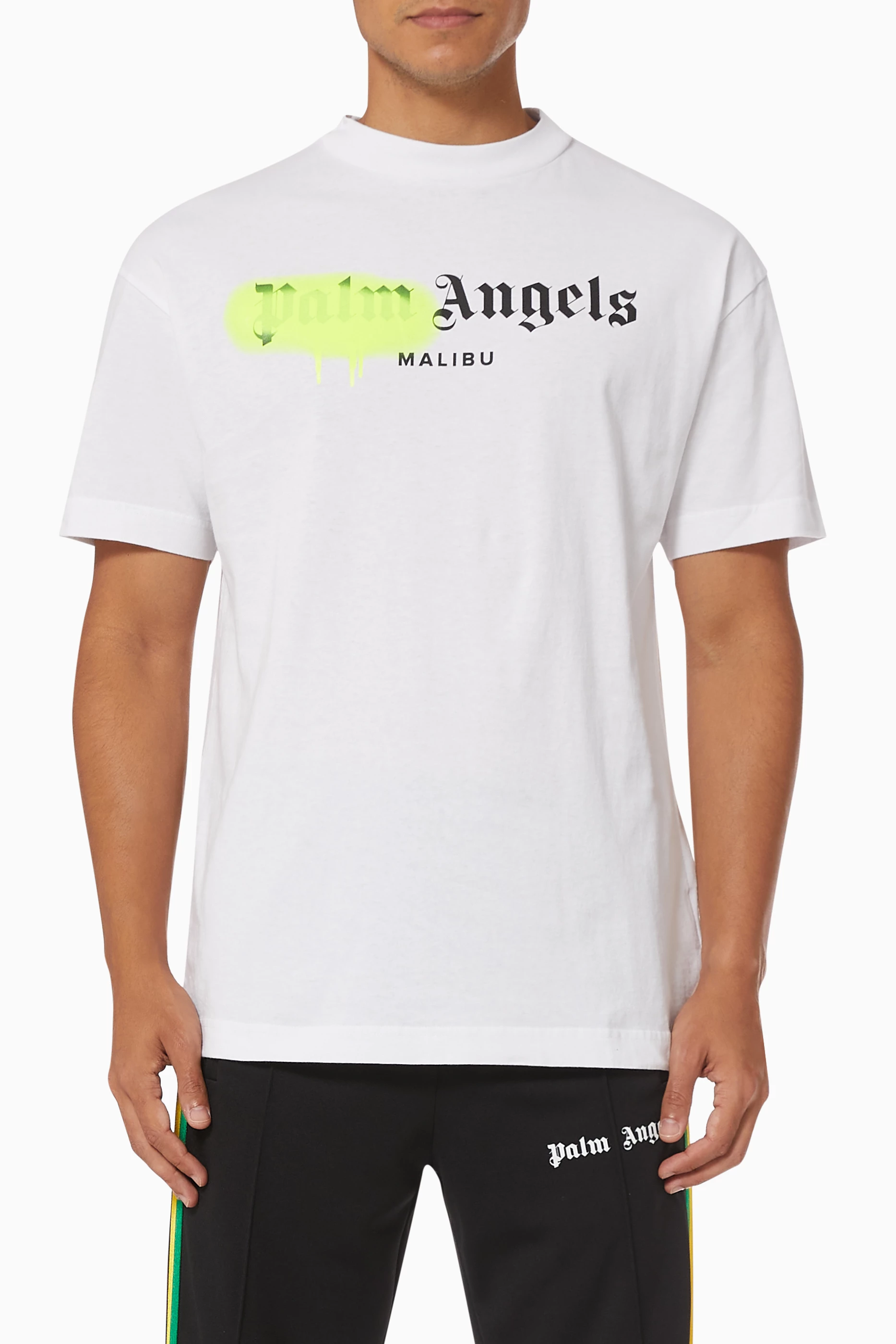 Palm Angels Malibu スプレーロゴ Tシャツ Buy Palm Angels White Malibu Sprayed Logo T-shirt in Cotton For