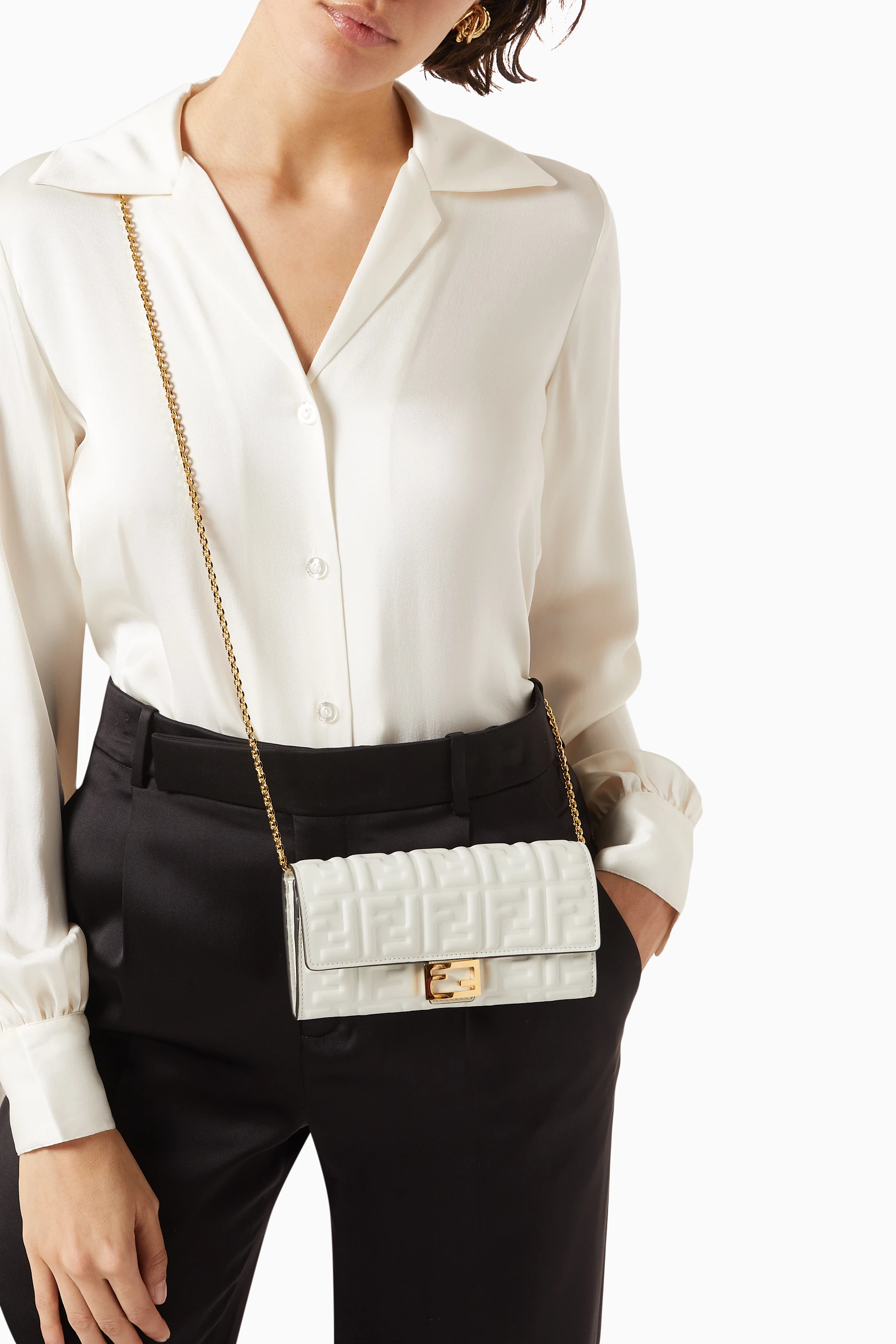 Buy Fendi White Baguette Continental Wallet on Chain in FF embossed Nappa Leather For Women Online Ounass Saudi