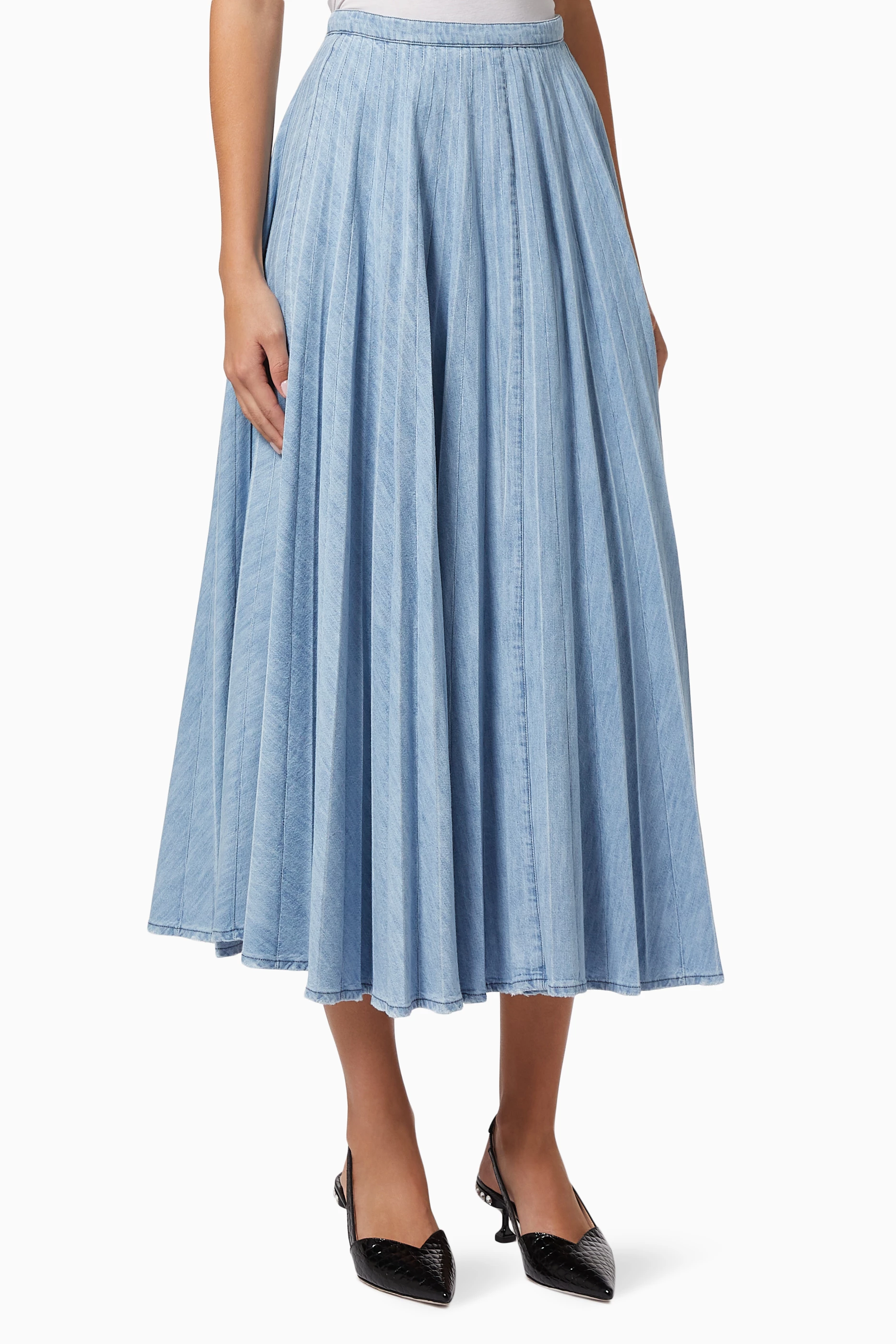 Buy Miu Miu Blue Pleated Skirt in Denim Chambray For Women Online Ounass Saudi