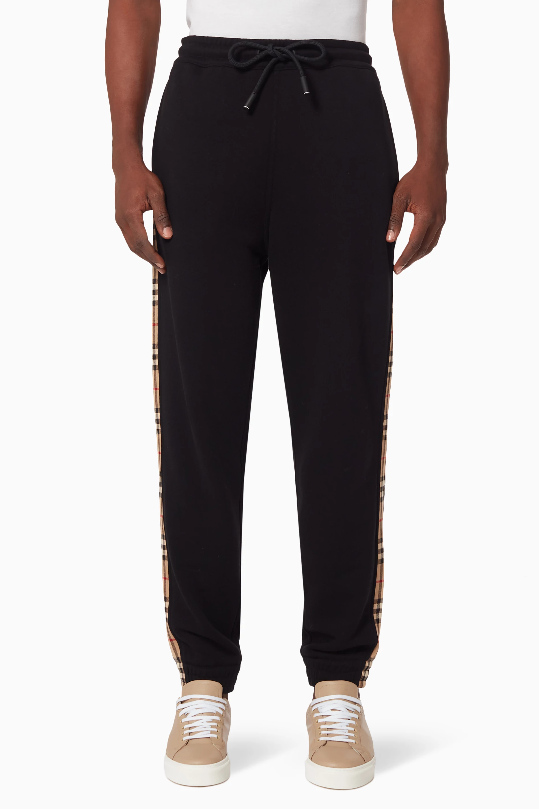 Buy Burberry Black Vintage Check Panel Cotton Jogging Pants For Men Online Ounass Saudi