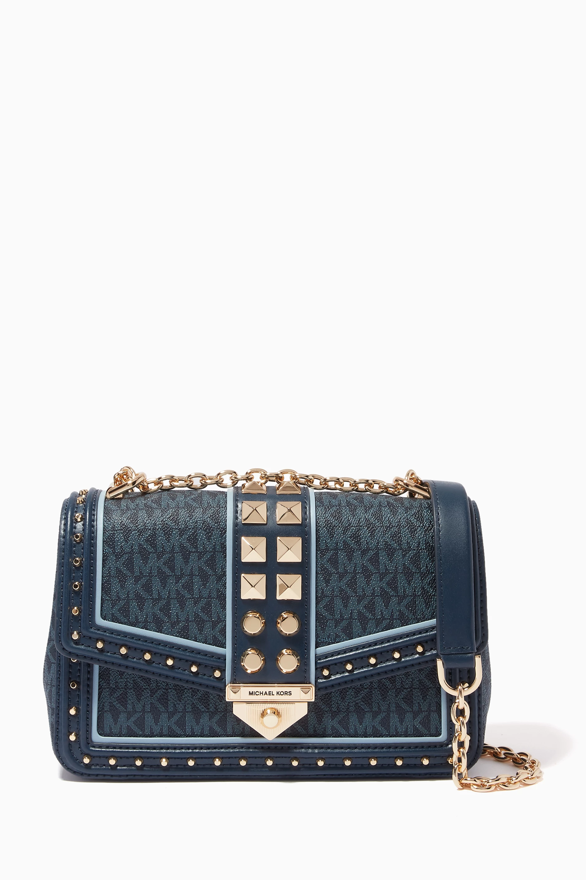 Michael kors blue studded handbag best sale