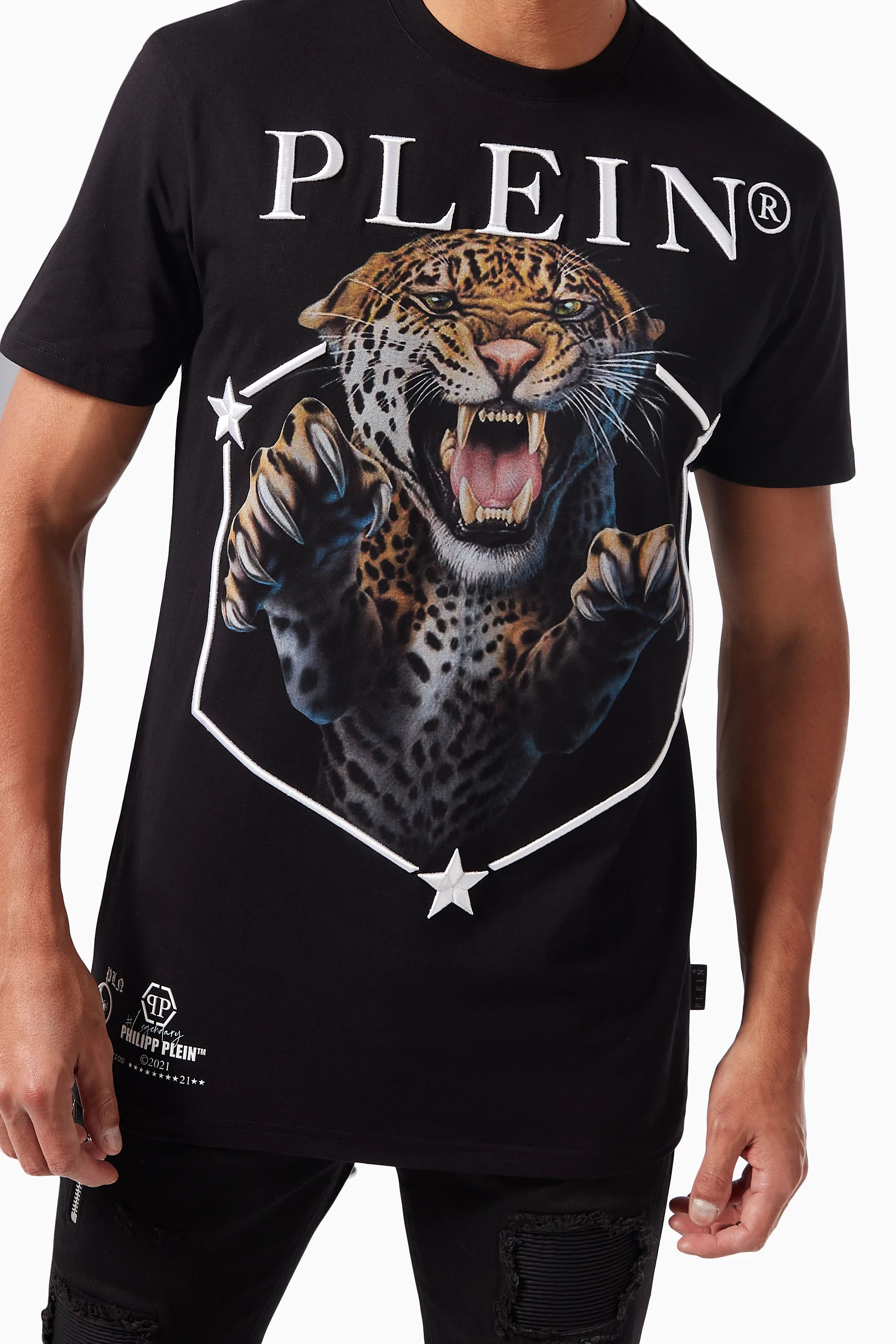 Buy Philipp Plein Black Tiger Embroidery T shirt with Crystals For Men Online Ounass Saudi
