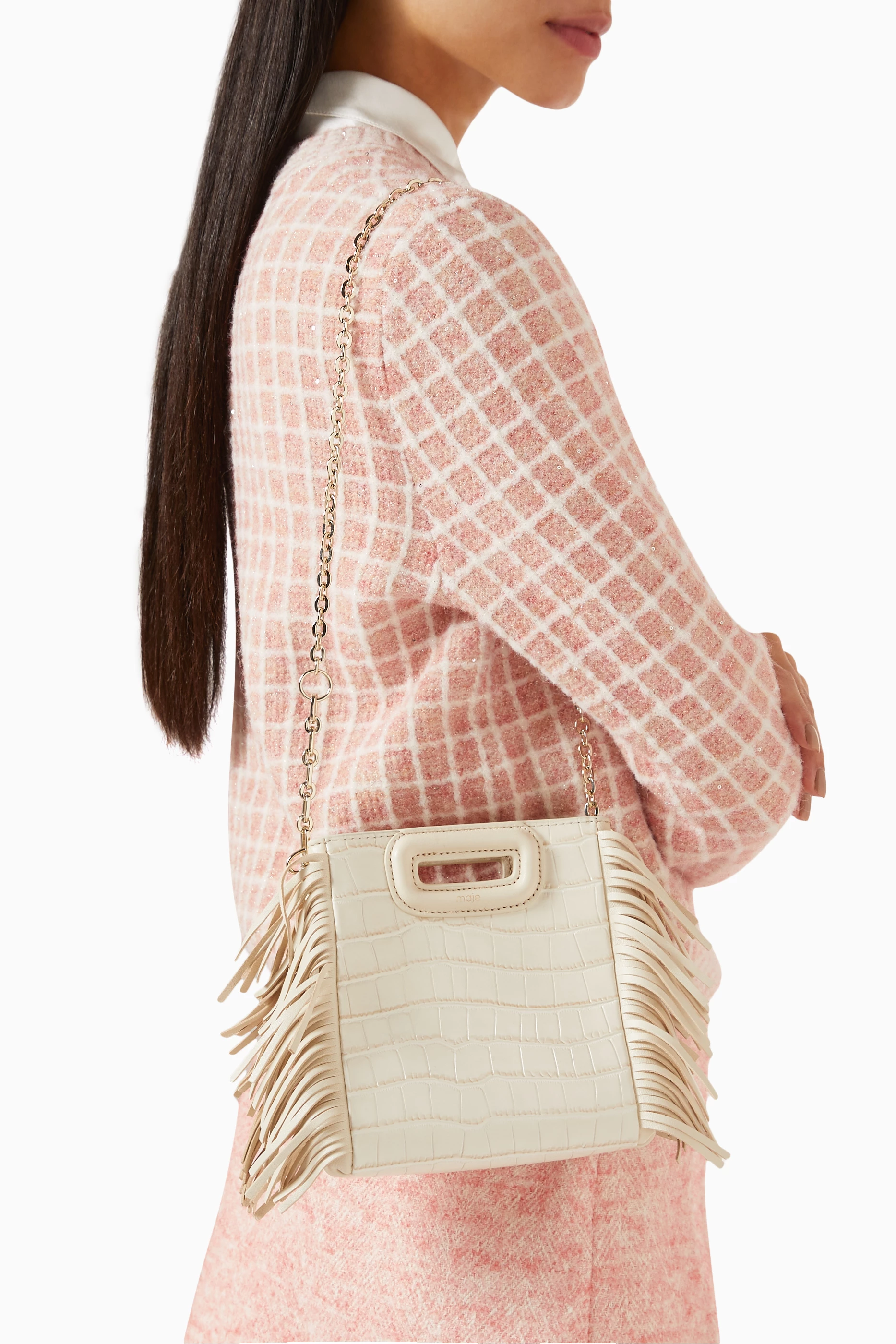Buy Maje Neutral Mini M Bag in Croc embossed Leather For Women Online Ounass Saudi