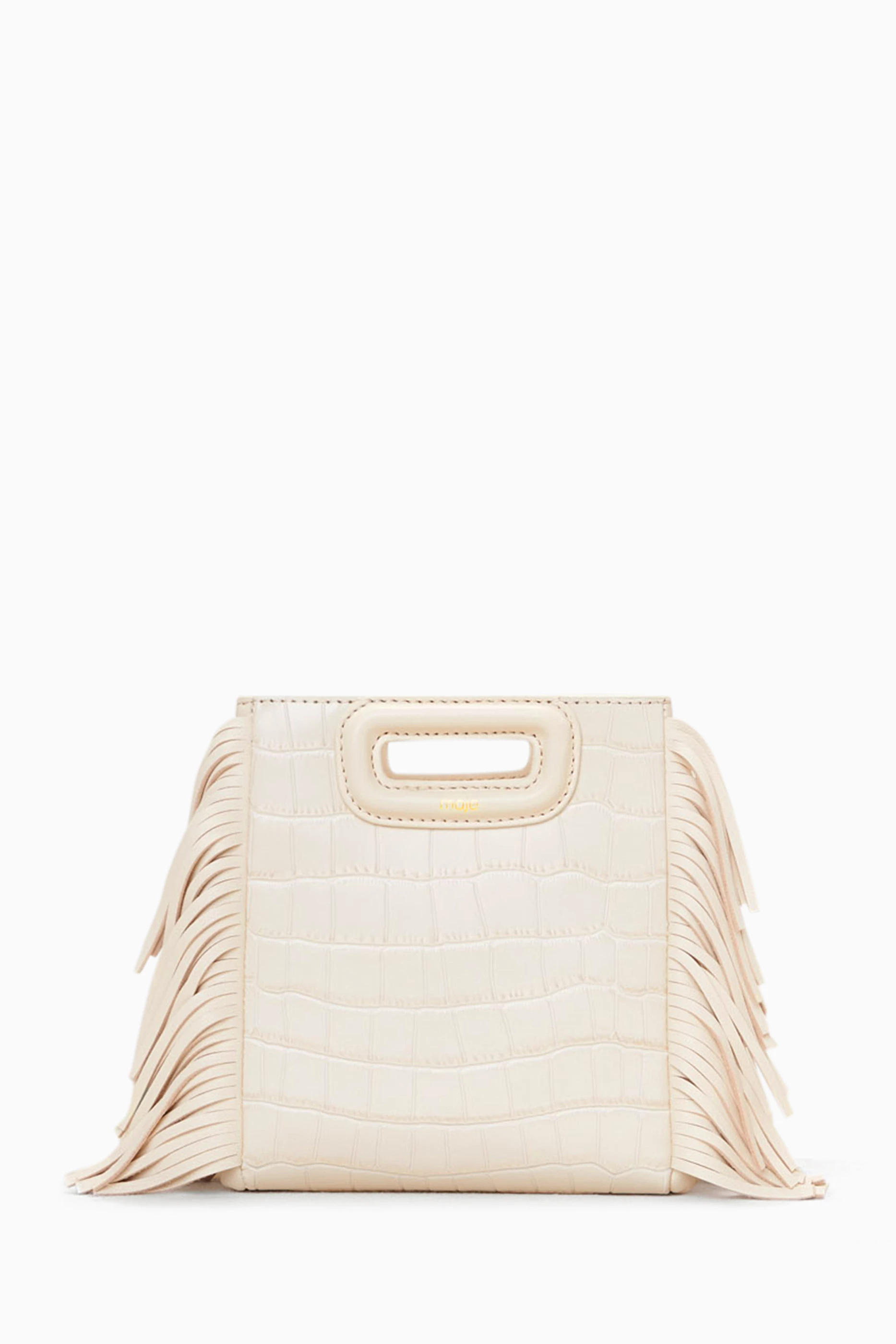 Buy Maje Neutral Mini M Bag in Croc-embossed Leather For Women