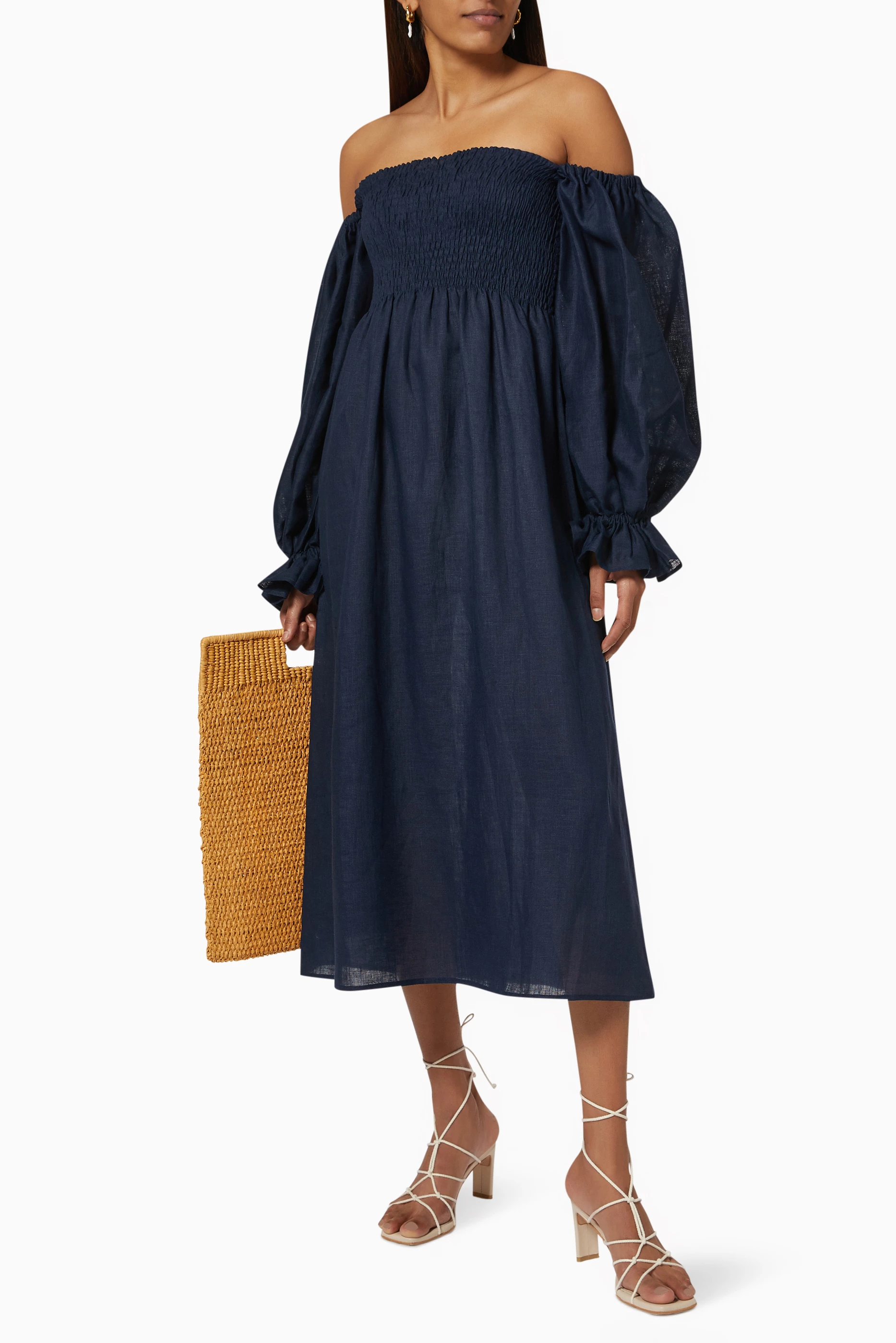 Buy Sleeper Blue Atlanta Dress in Linen For Women Online | Ounass Saudi