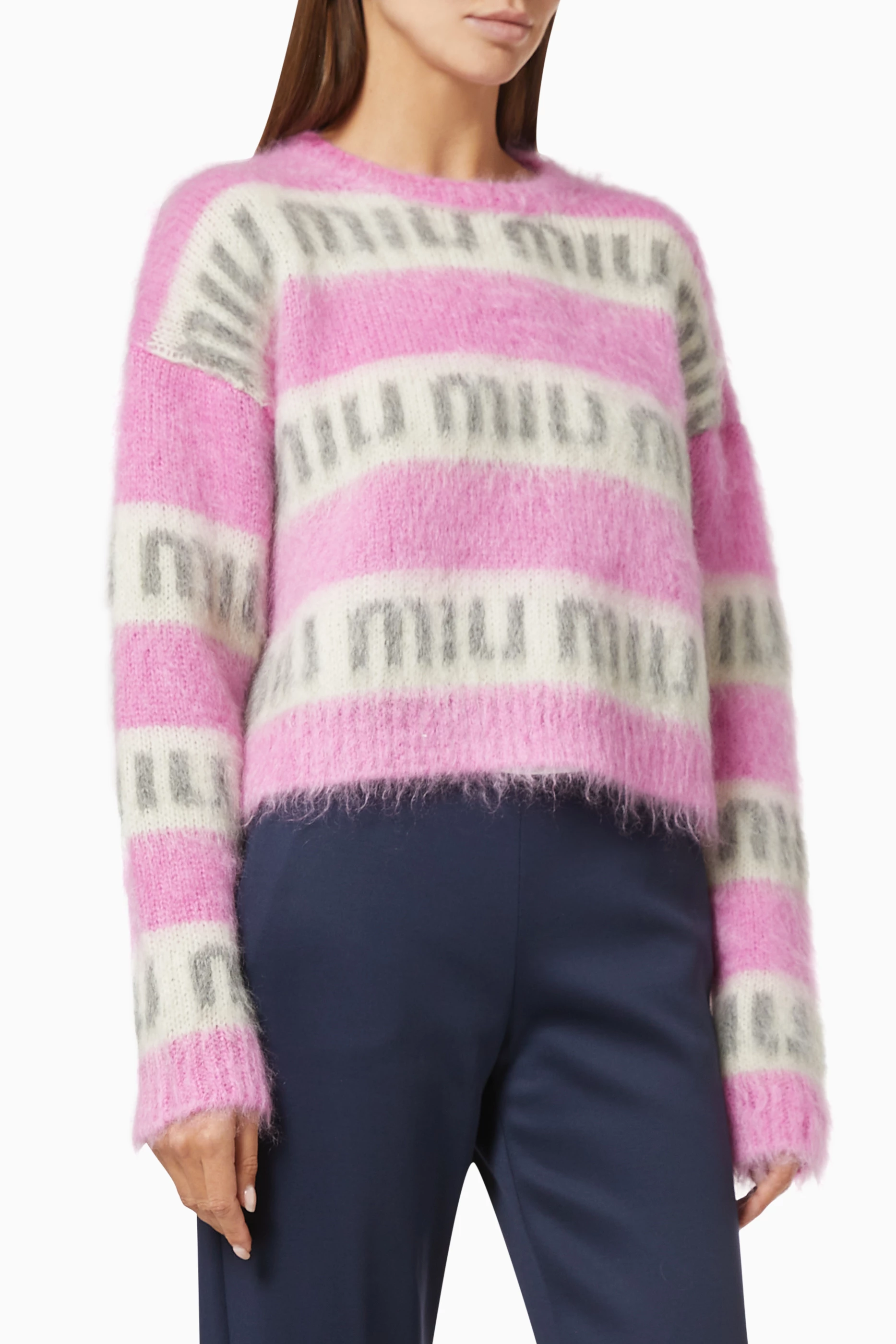 Buy Miu Miu Pink Logo Sweater in Mohair Knit For Women Online | Ounass Saudi