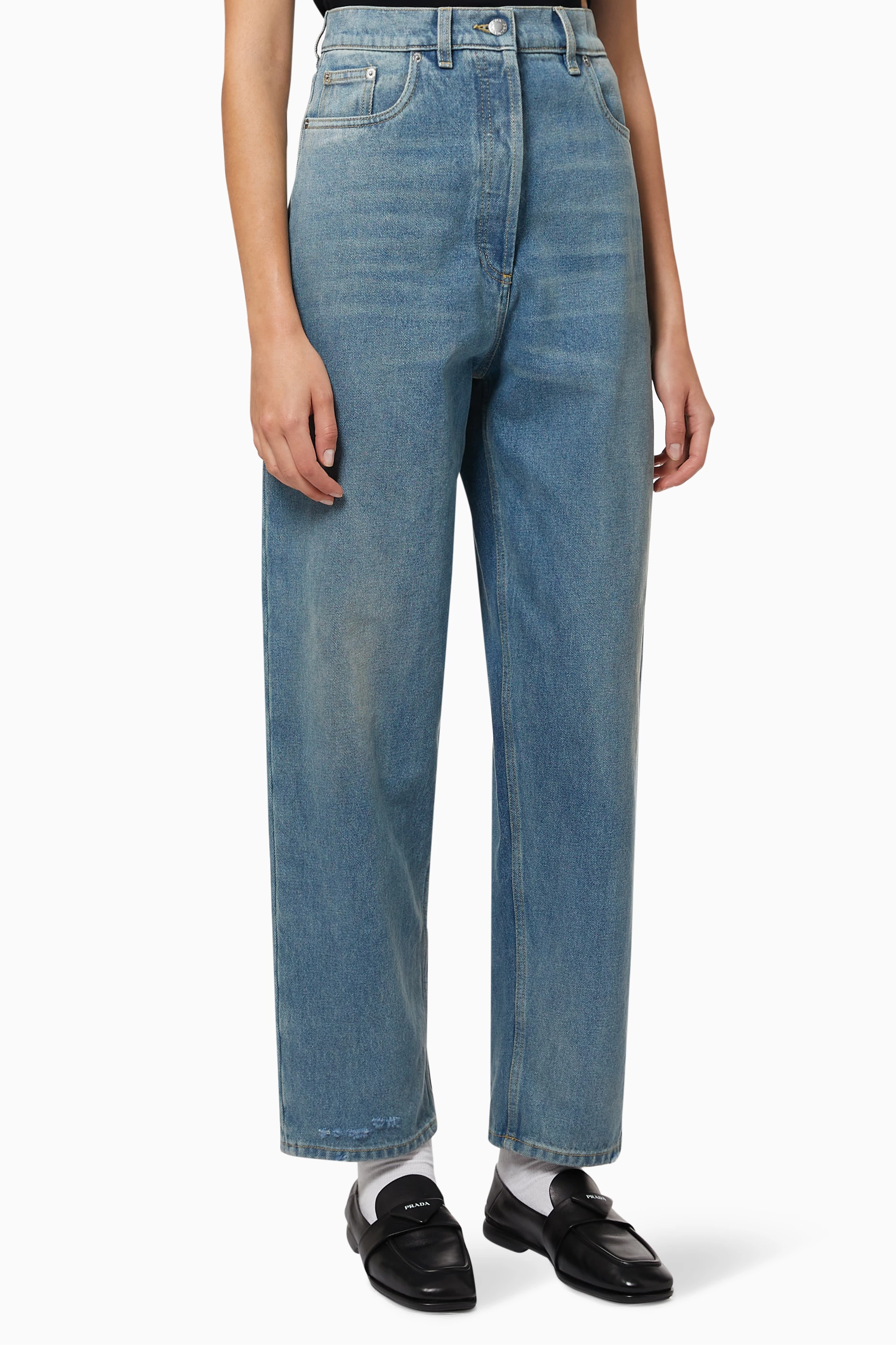 Buy Prada Blue Triangle Logo Jeans in Organic Denim For Women 