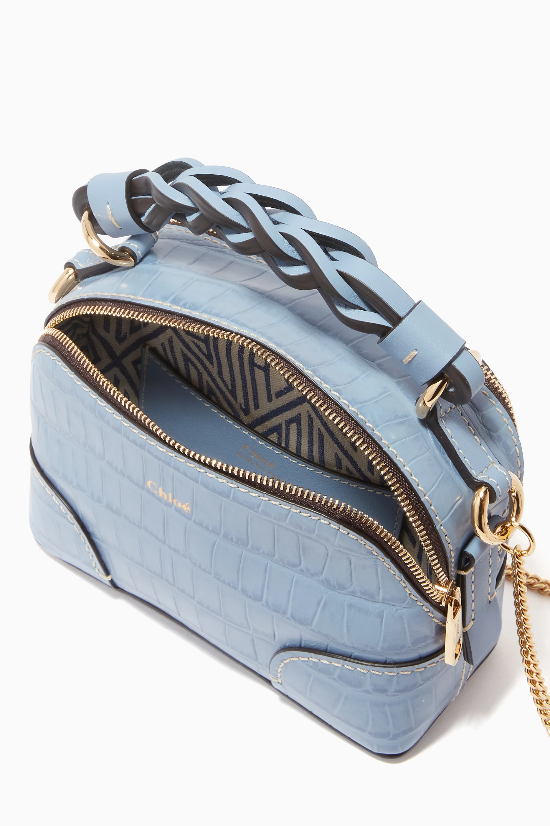 Buy Chloe Blue Mini Daria Chain Bag in Croc embossed Shiny Calfskin For Women Online Ounass Saudi