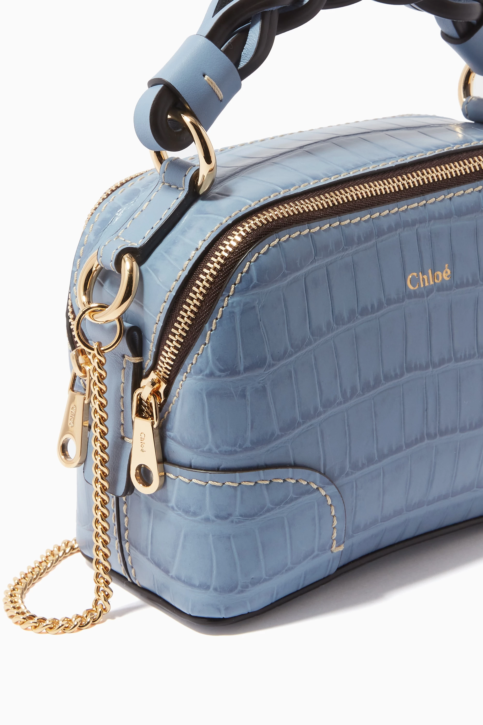 Buy Chloé Blue Mini Daria Chain Bag in Croc-embossed & Shiny