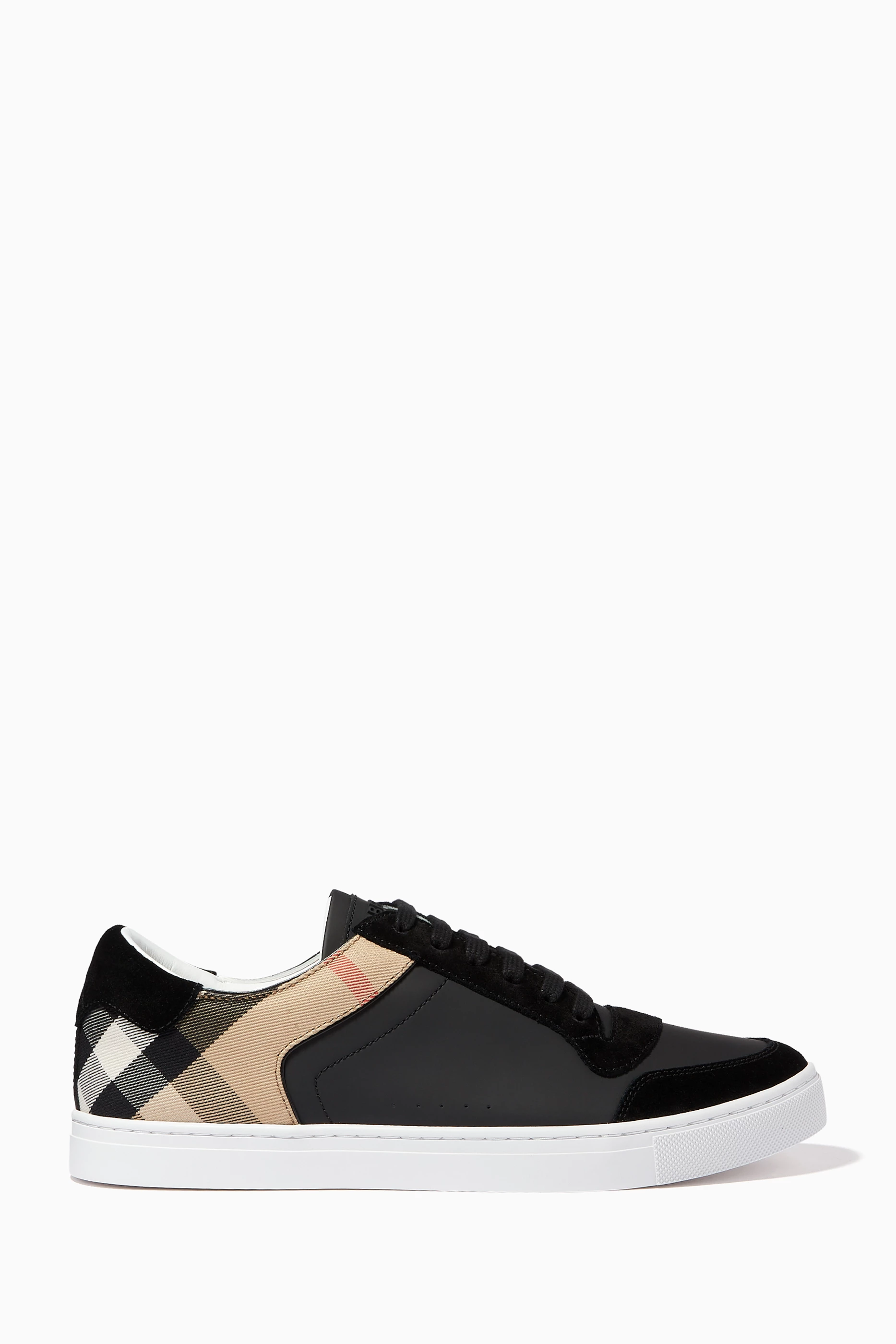 Leather and house check sneakers on sale