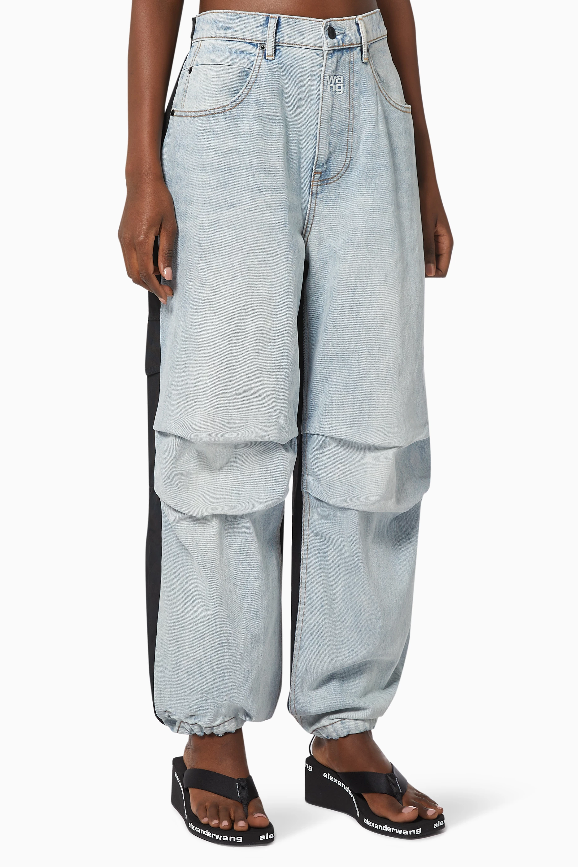 Buy Alexander Wang.t Blue Hybrid Cargo Jeans in Denim Nylon For Women Online Ounass Saudi